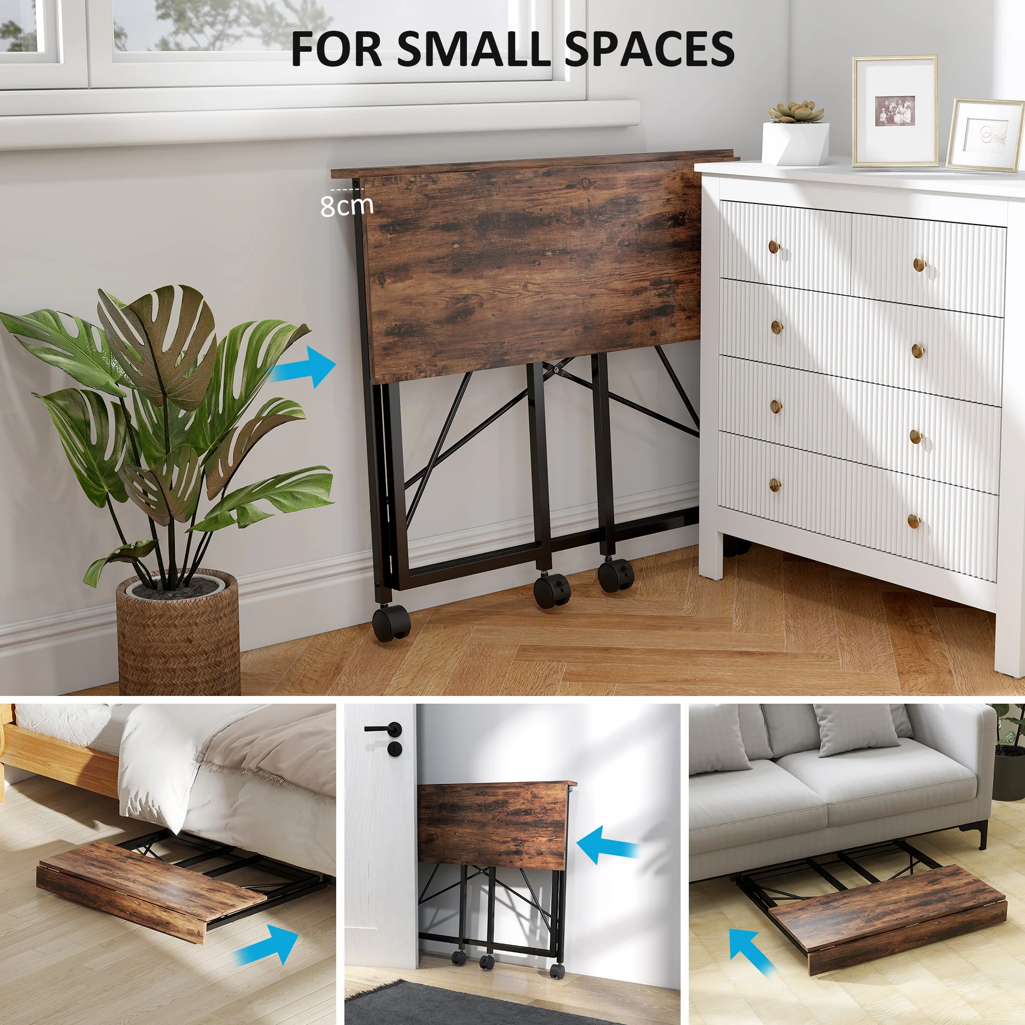 HOMCOM Folding Desk on Wheels, Writing Table for Home Office - Image 30