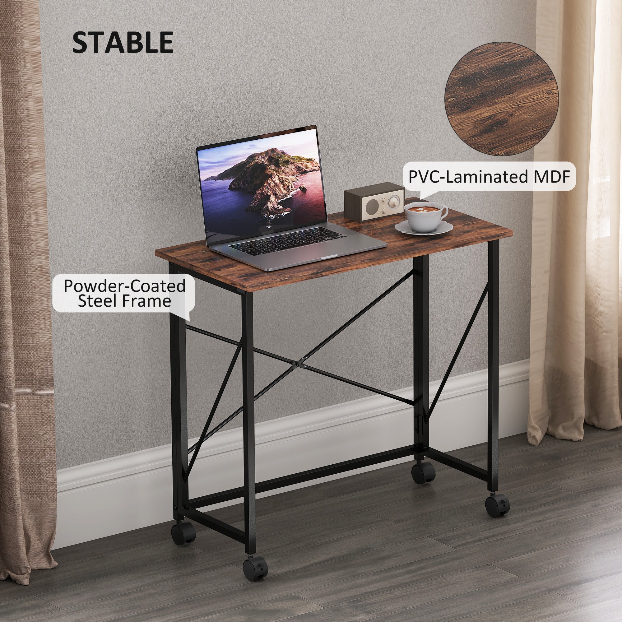 HOMCOM Folding Desk on Wheels, Writing Table for Home Office - Image 33