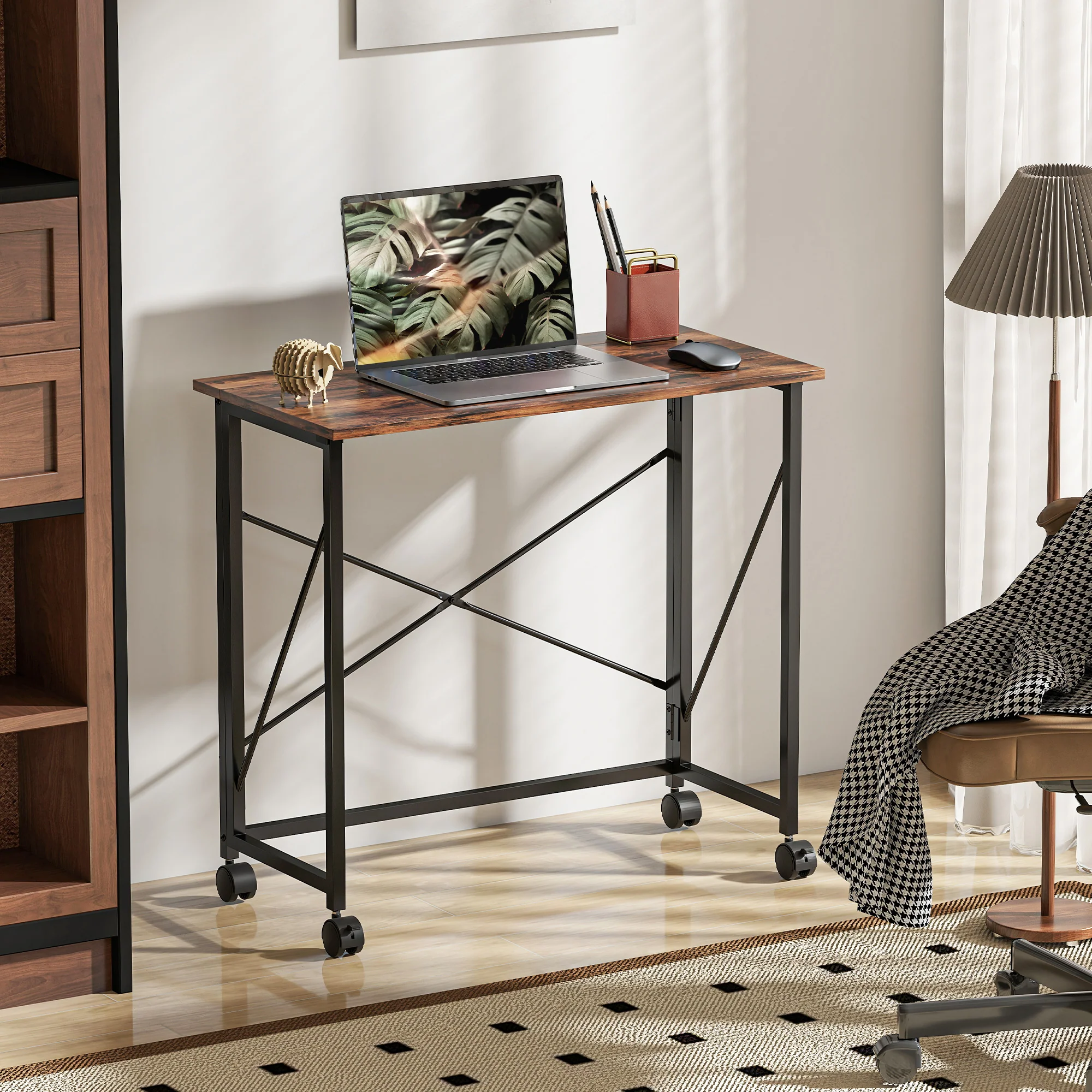 HOMCOM Folding Desk on Wheels, Writing Table for Home Office - Image 34