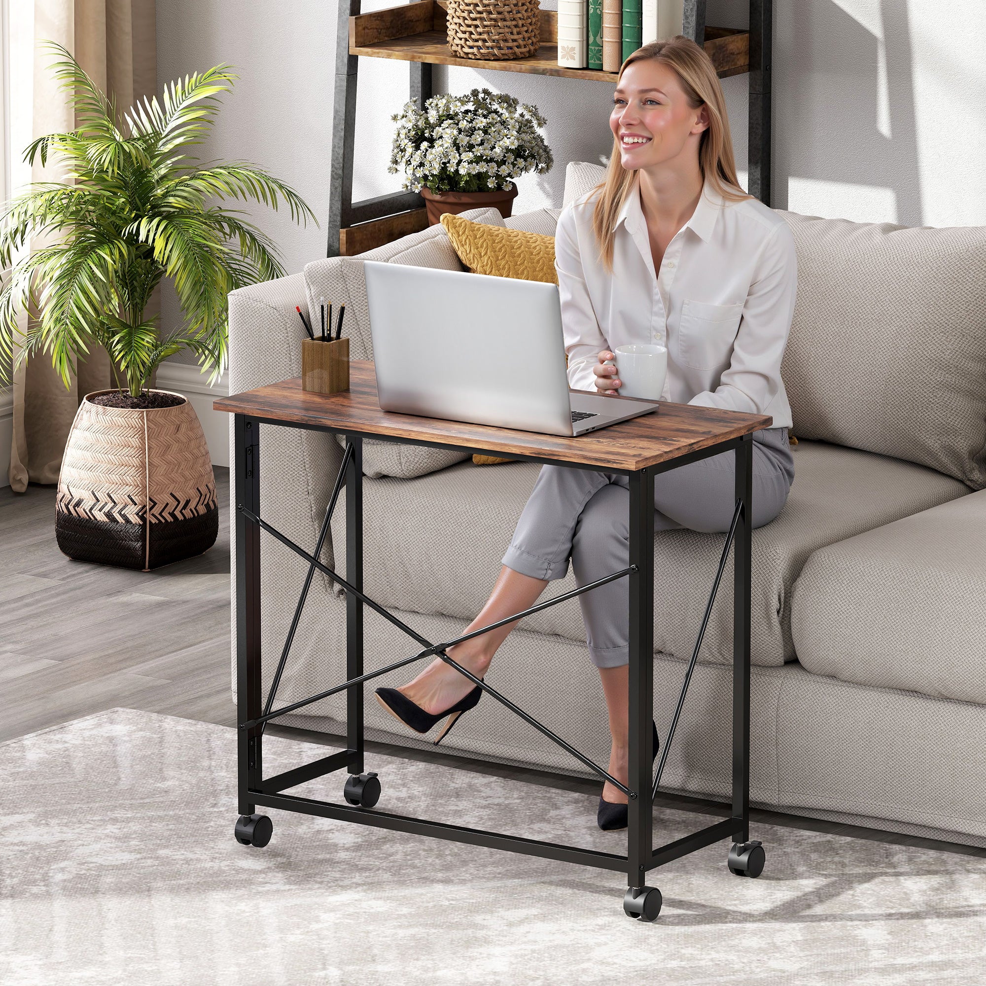HOMCOM Folding Desk on Wheels, Writing Table for Home Office - Image 36