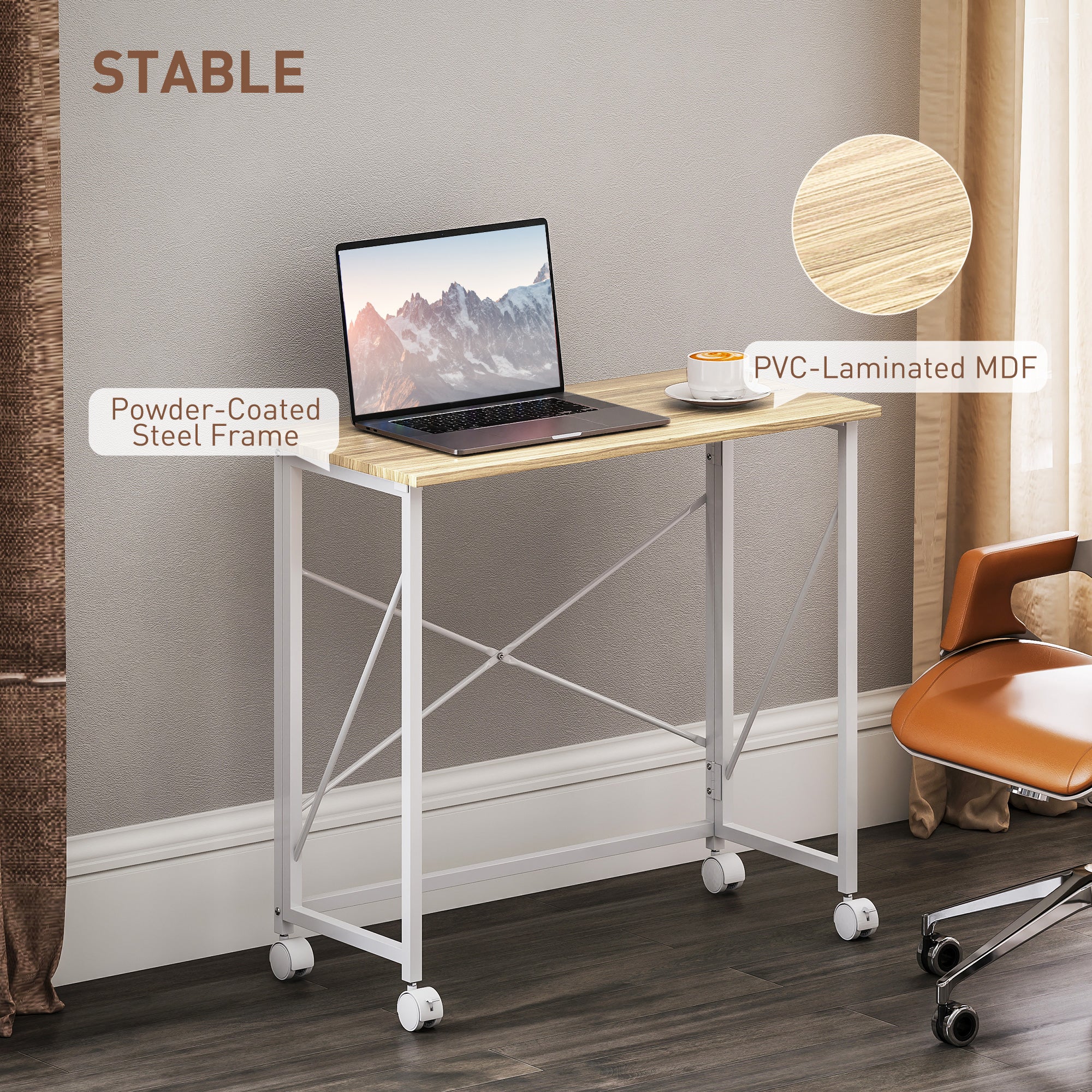 HOMCOM Folding Desk on Wheels, Writing Table for Home Office - Image 6