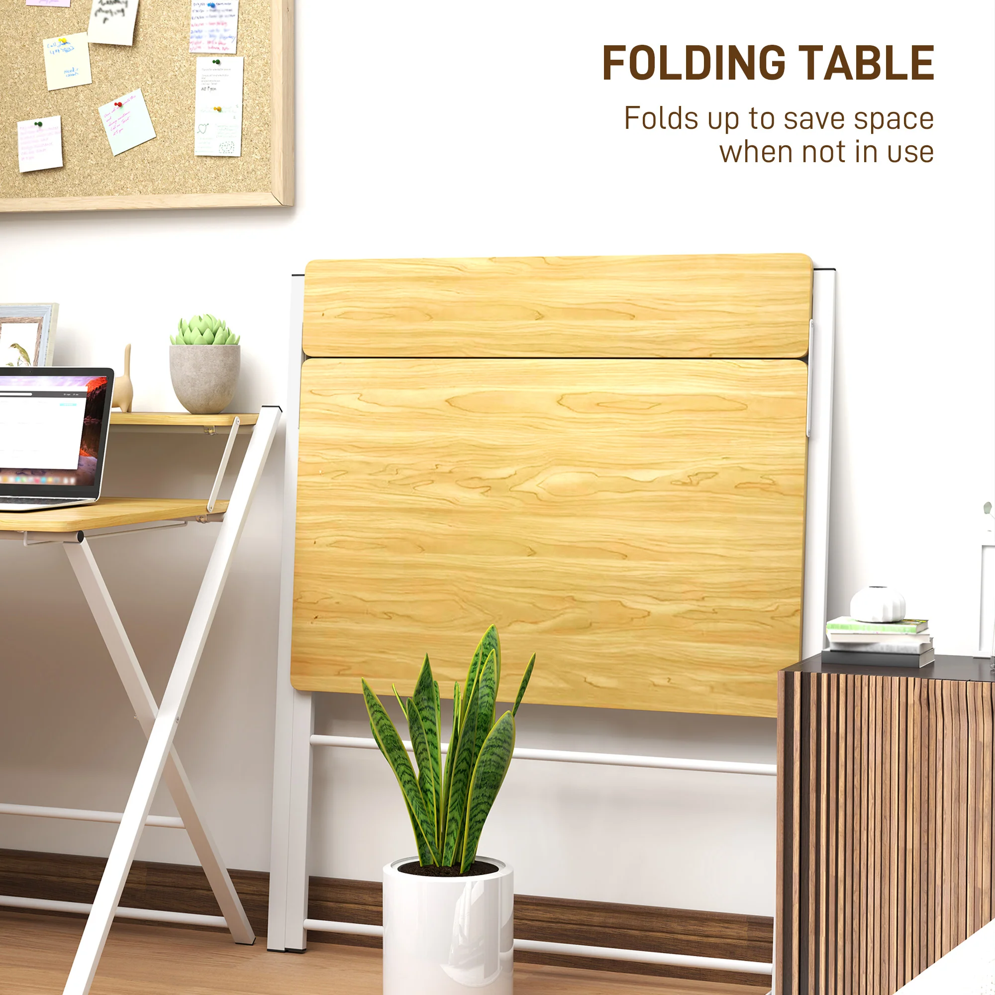 HOMCOM Folding Desk With 2-Tier Shelf For Home Office, Maple Wood-effect - Image 3