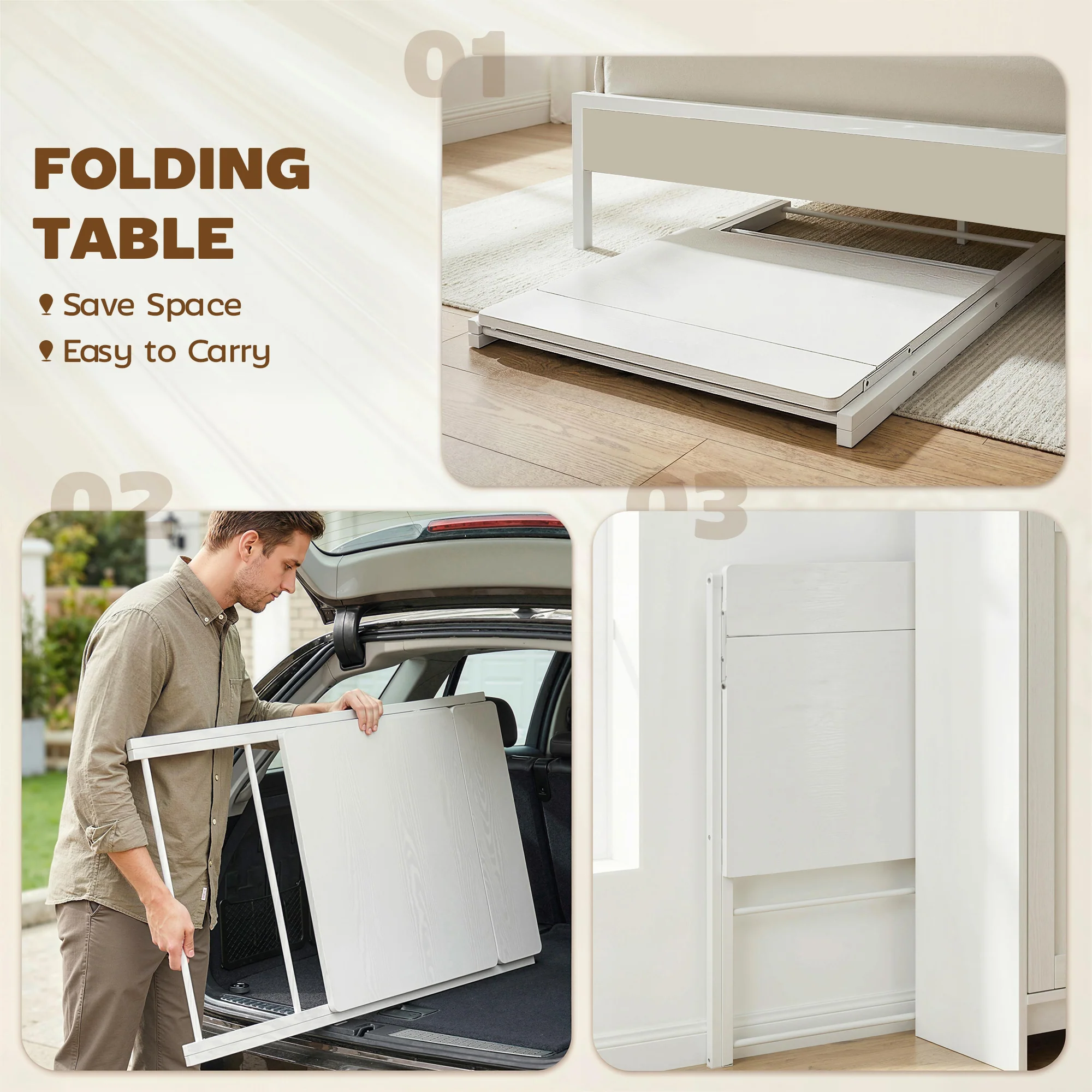 HOMCOM Folding Desk with 2-Tier Shelf for Home Office, White - Image 3