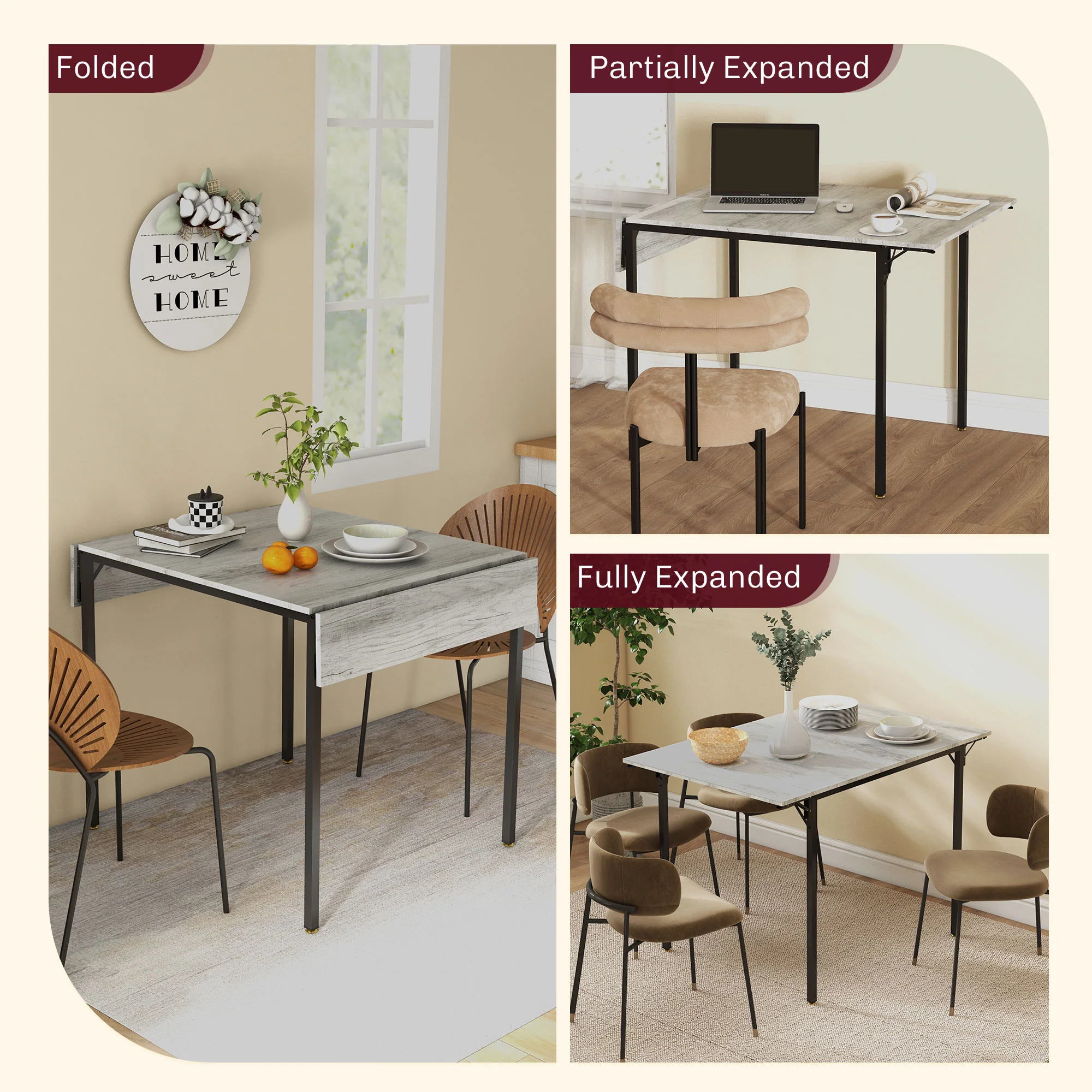 HOMCOM Folding Dining Table, Drop Leaf Table For 2-4 People, Grey - Image 3