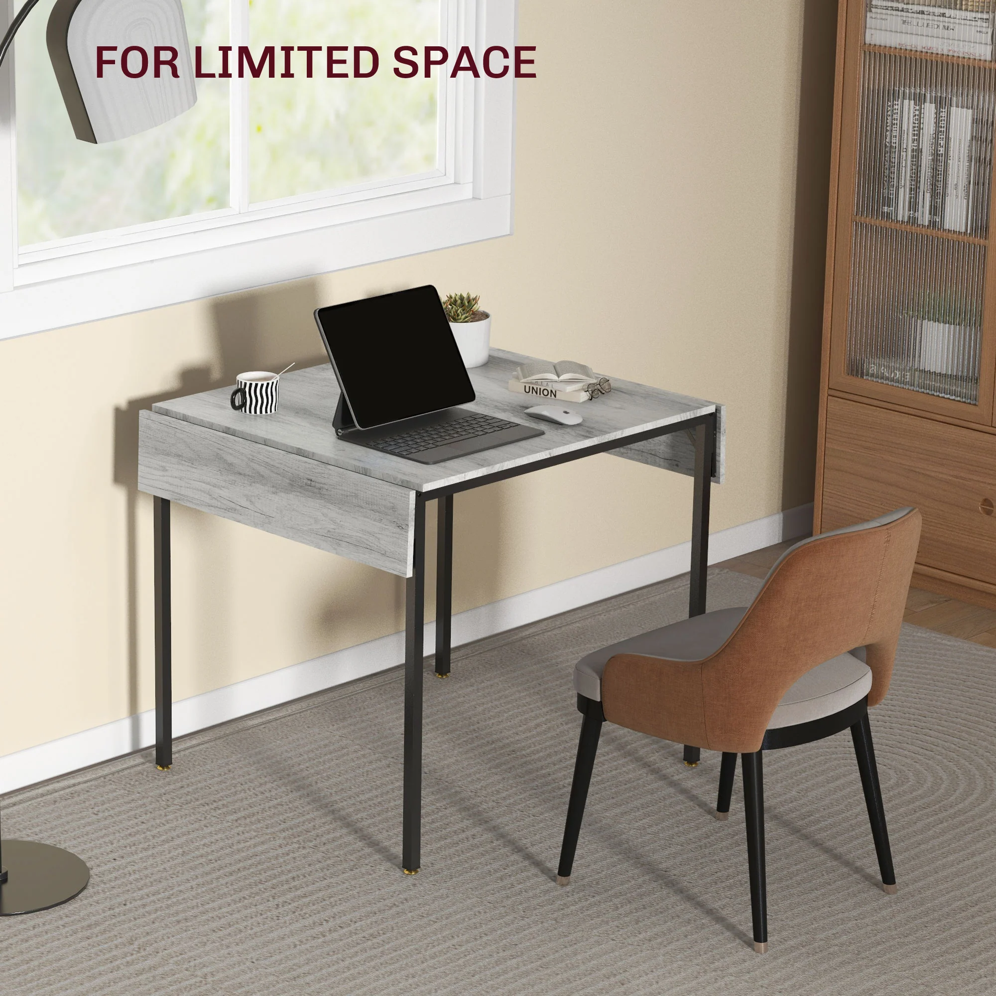HOMCOM Folding Dining Table, Drop Leaf Table For 2-4 People, Grey - Image 4