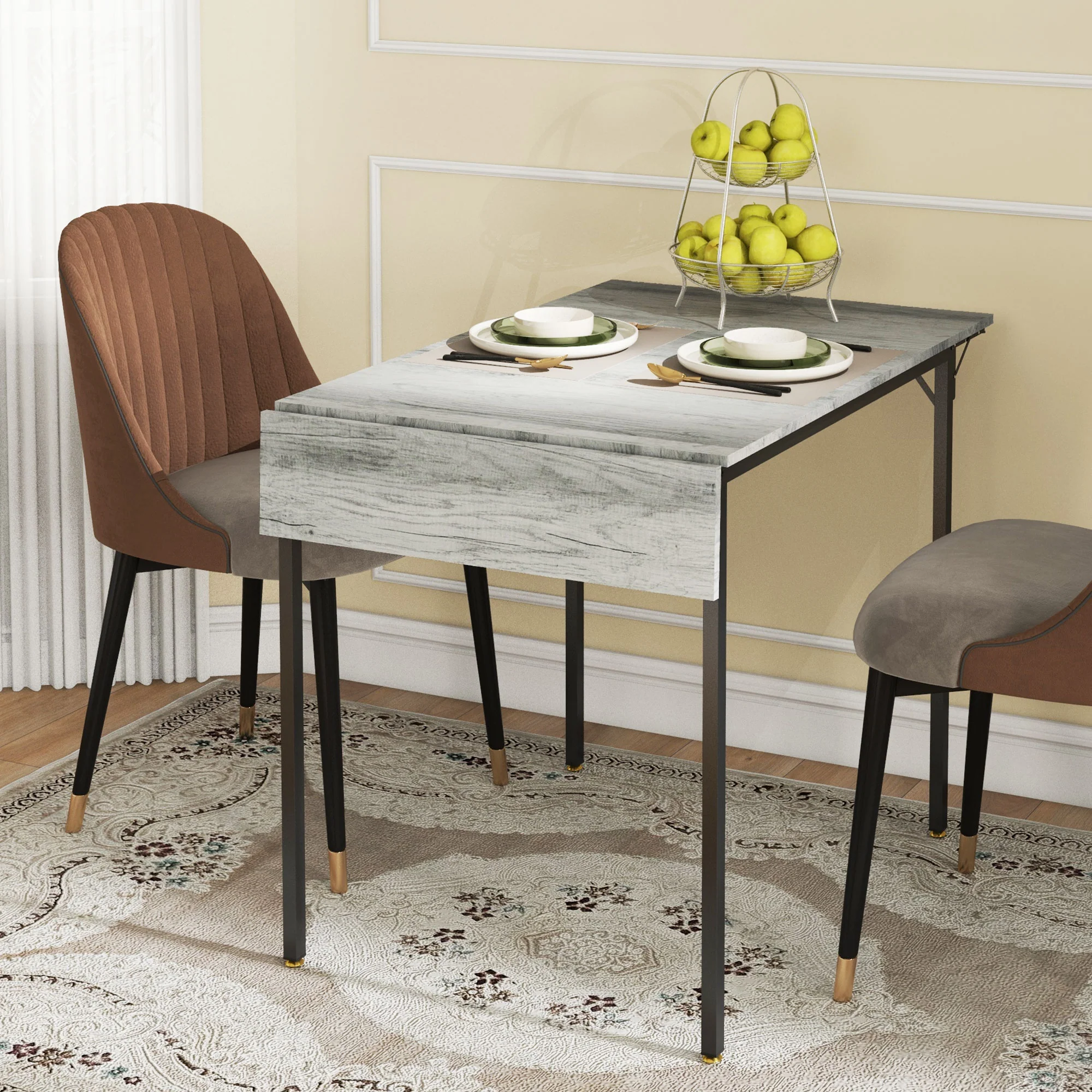 HOMCOM Folding Dining Table, Drop Leaf Table For 2-4 People, Grey - Image 7
