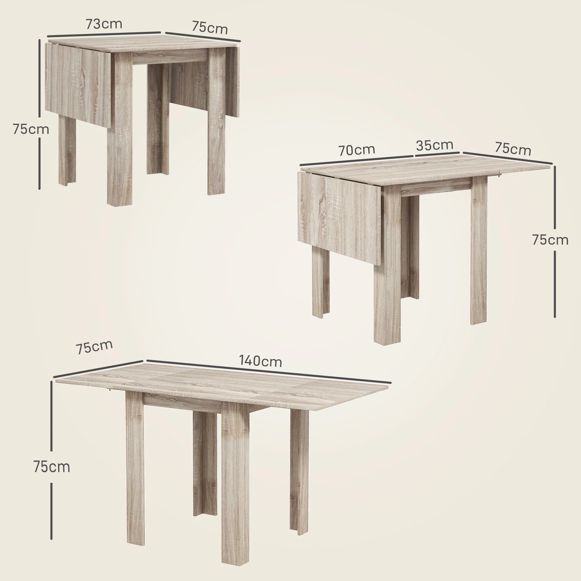 HOMCOM Folding Dining Table Extendable Kitchen Table Drop Leaf Table For 2-4 - Image 5