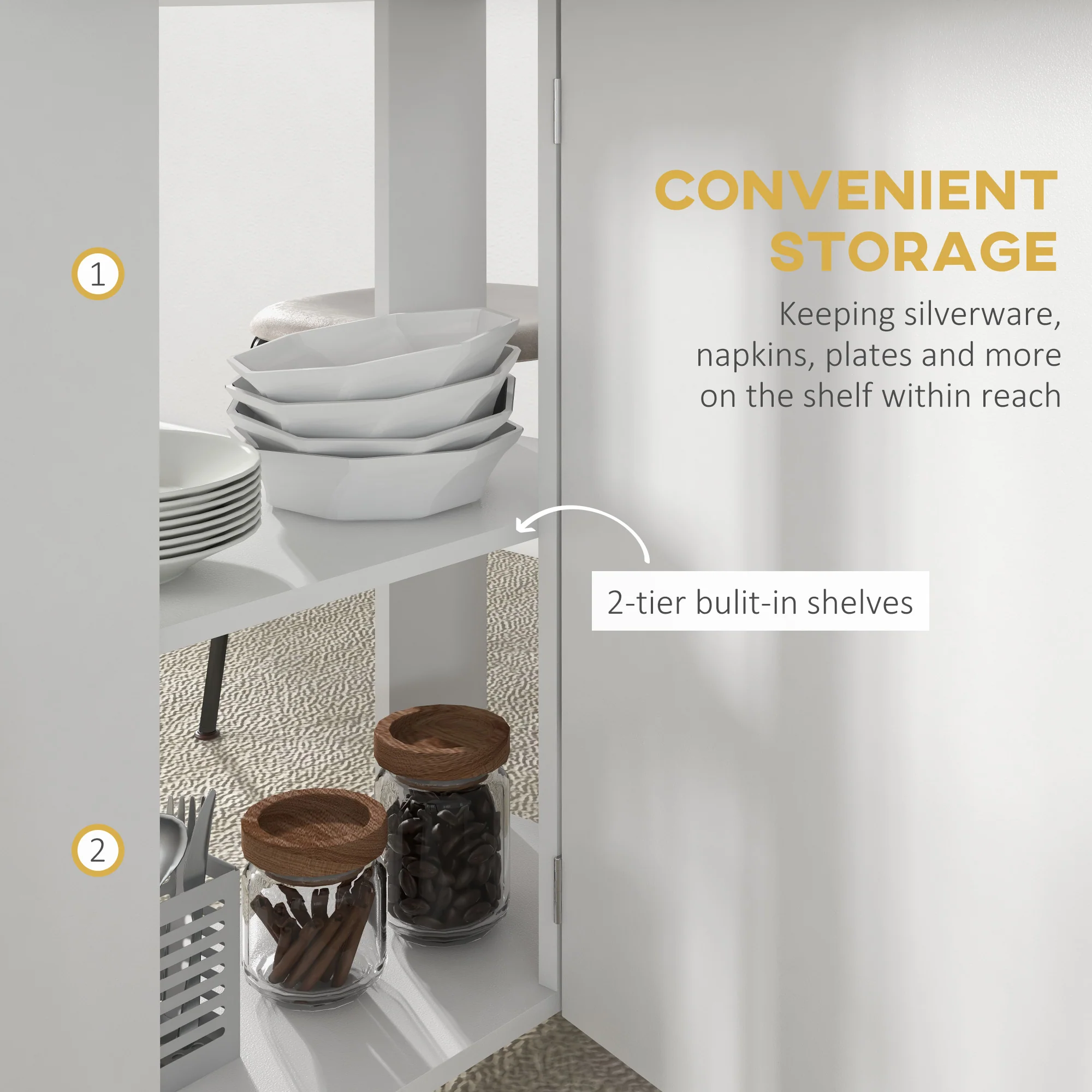 HOMCOM Folding Dining Table For Small Spaces With 2-tier Shelves White - Image 4