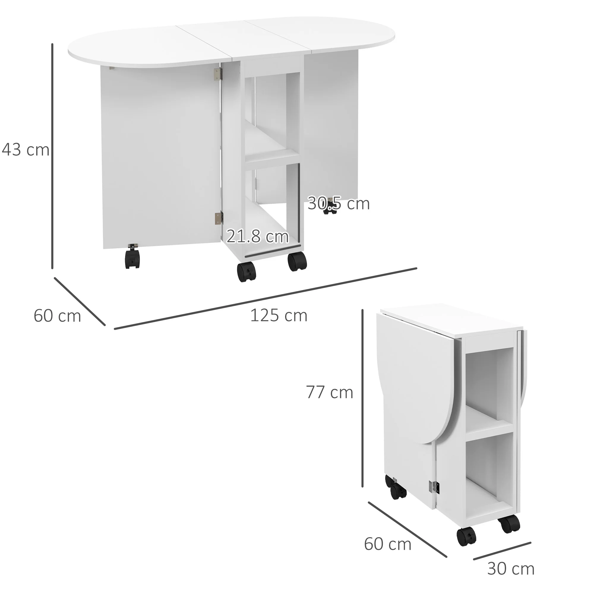 HOMCOM Folding Dining Table For Small Spaces With 2-tier Shelves White - Image 5