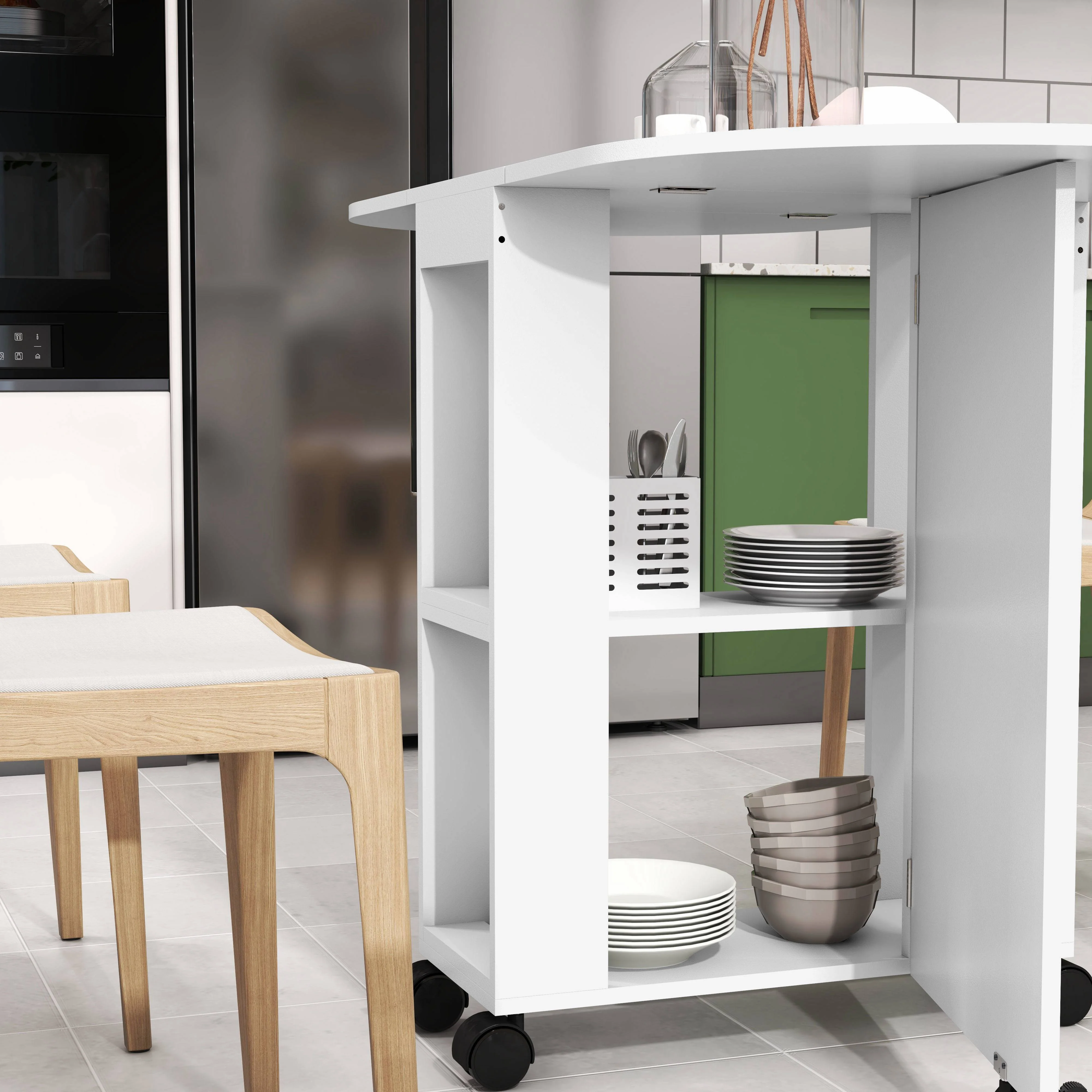 HOMCOM Folding Dining Table For Small Spaces With 2-tier Shelves White - Image 9