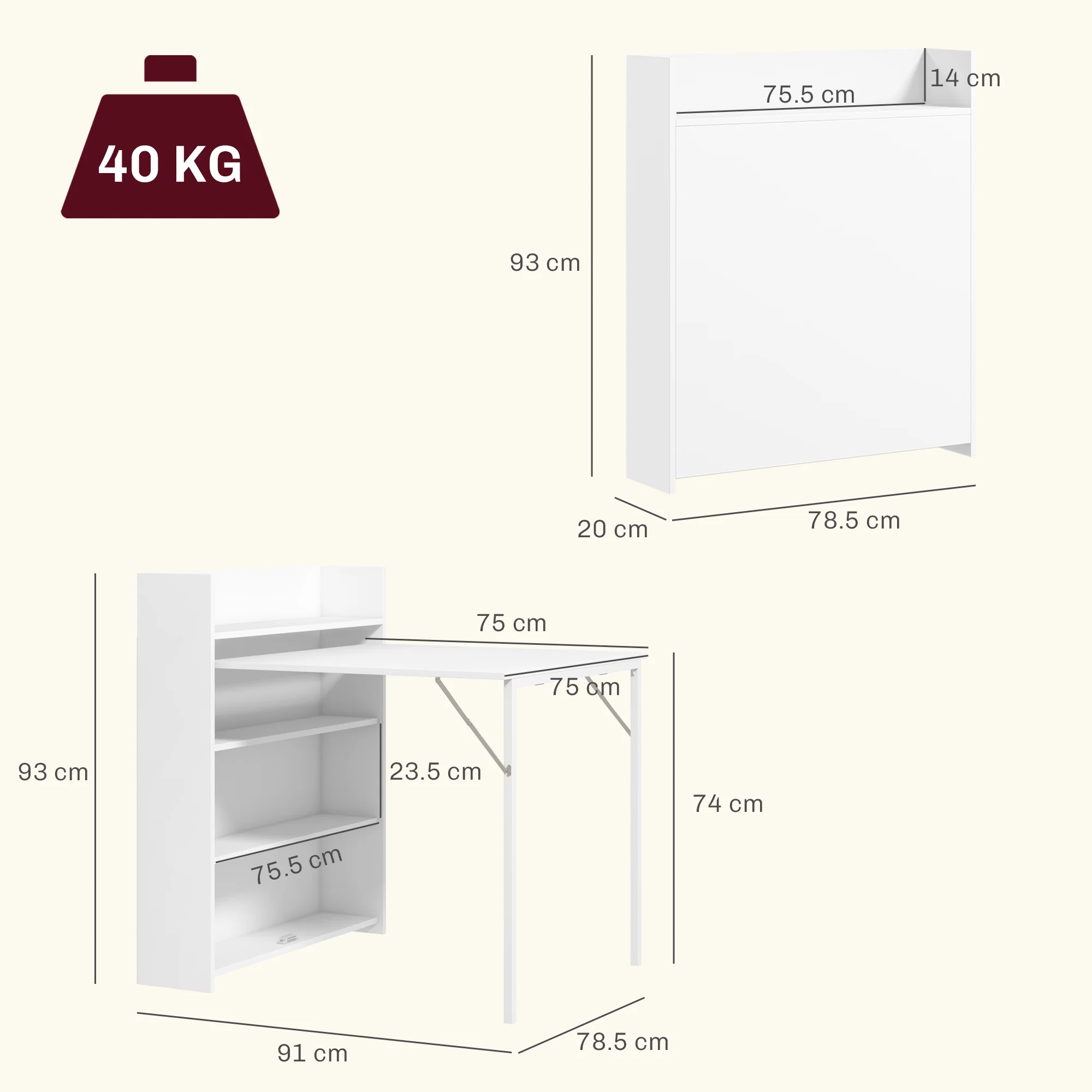 HOMCOM Folding Dining Table, Kitchen Table with Shelves White - Image 5
