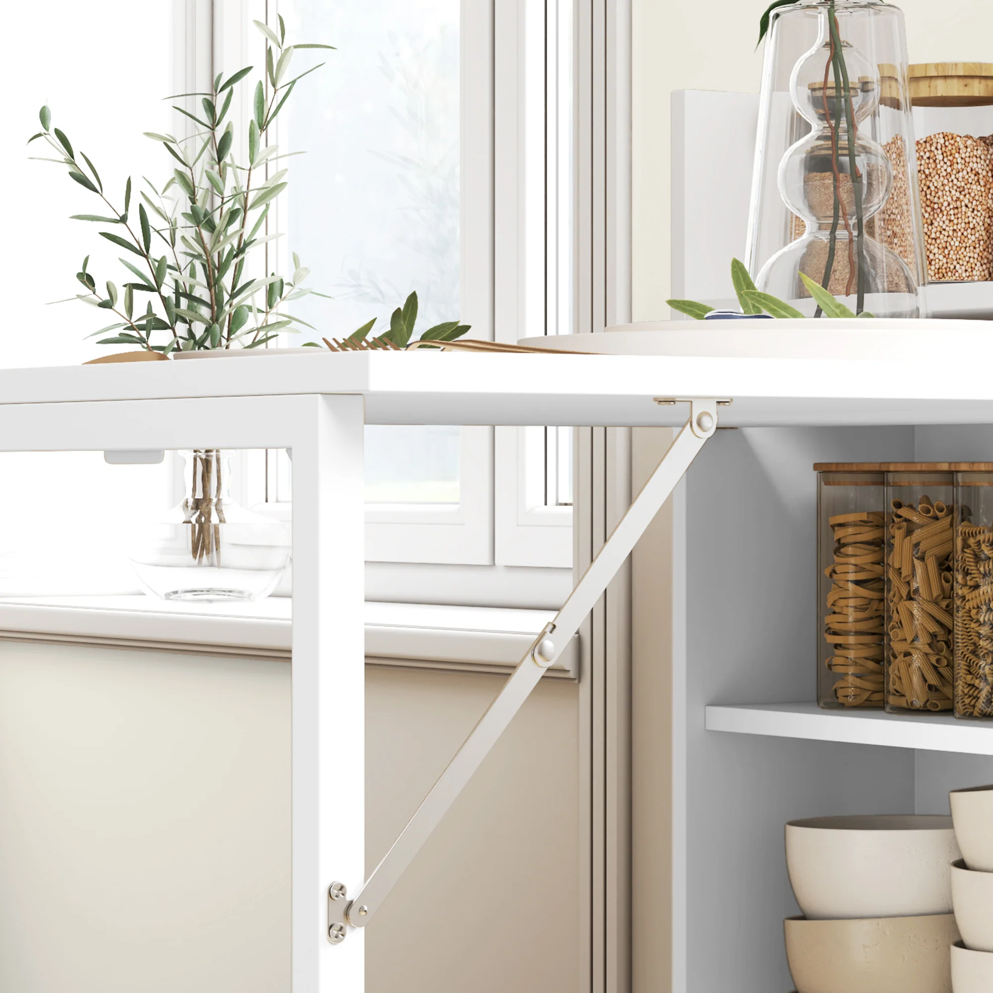 HOMCOM Folding Dining Table, Kitchen Table with Shelves White - Image 9