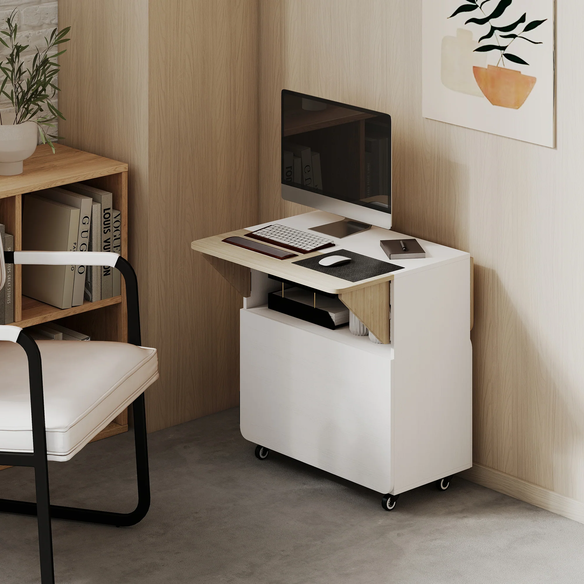 HOMCOM Folding Dining Table, Rolling Drop Leaf Table With Hidden Shelf - Image 9