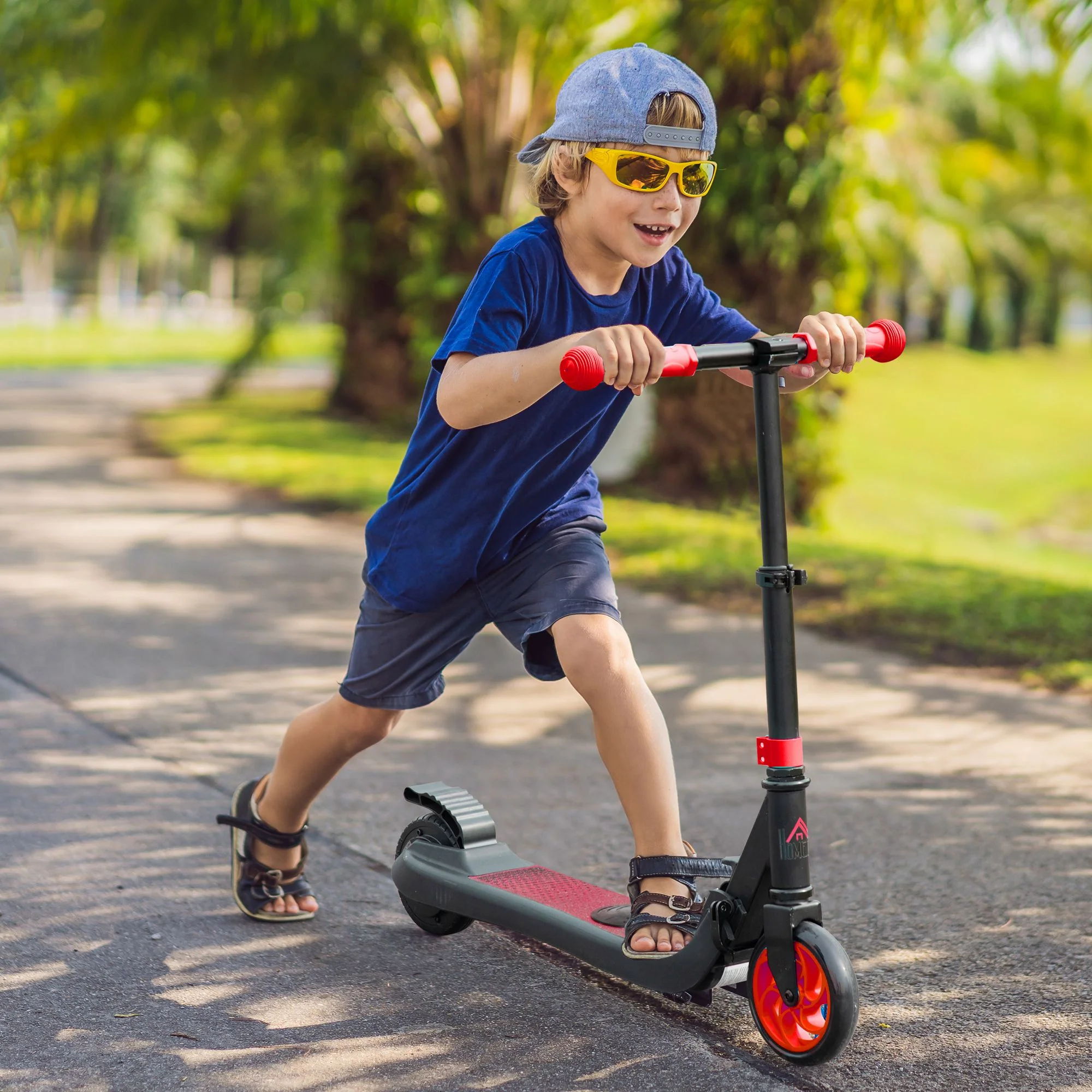 HOMCOM Folding Electric Scooter with Rear Wheel Brake, Red - Image 2