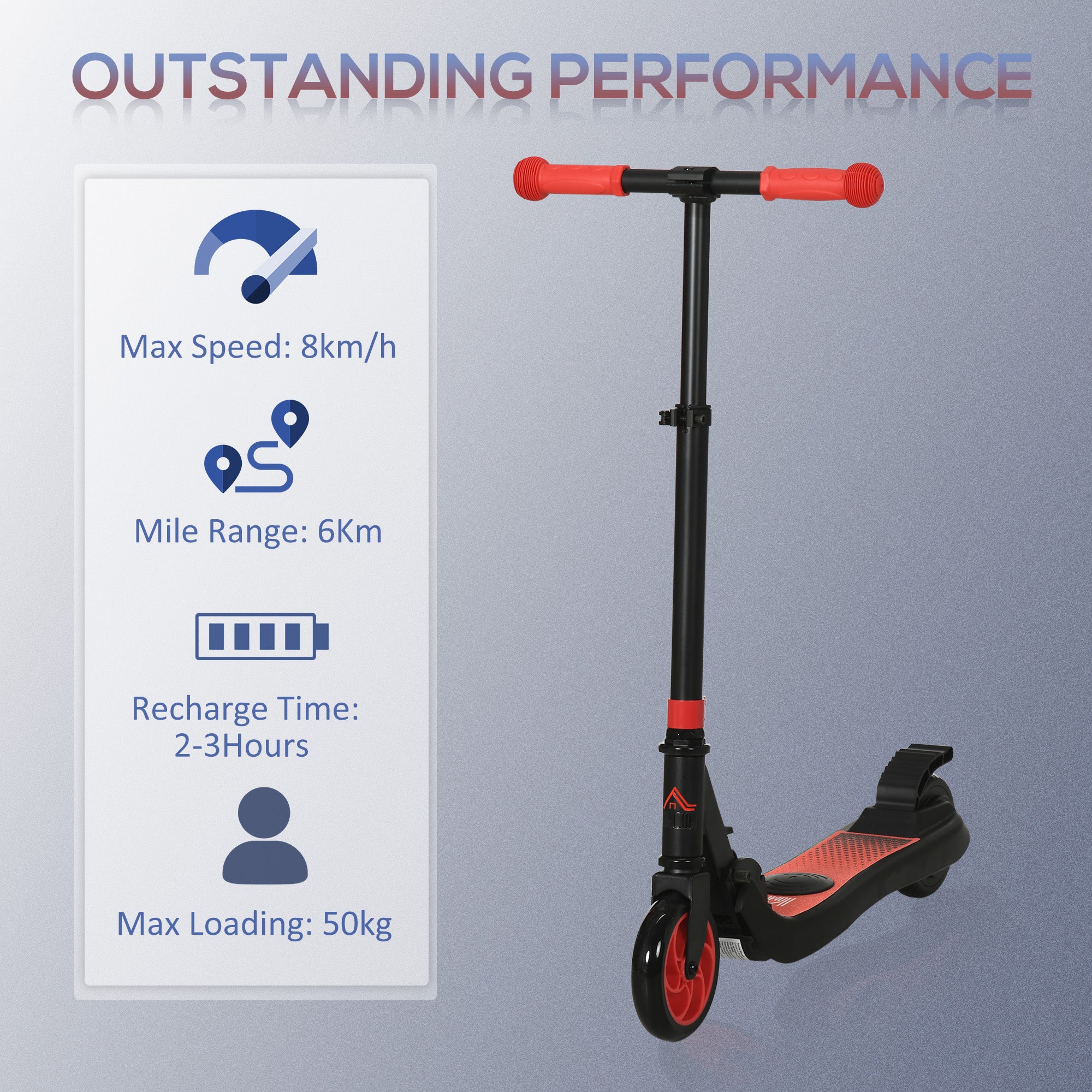 HOMCOM Folding Electric Scooter with Rear Wheel Brake, Red - Image 3