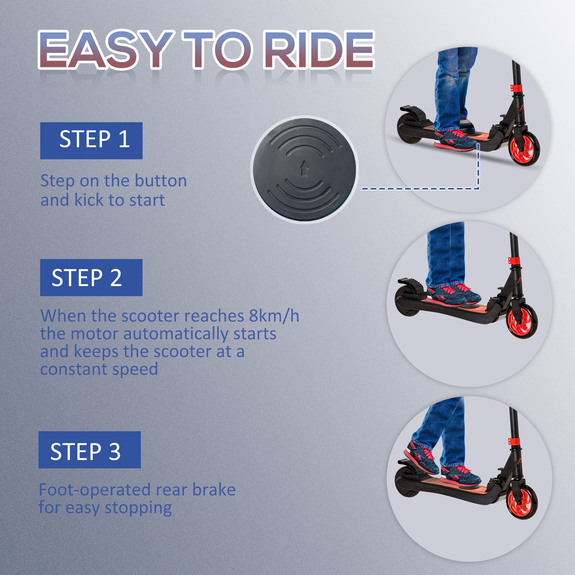 HOMCOM Folding Electric Scooter with Rear Wheel Brake, Red - Image 4