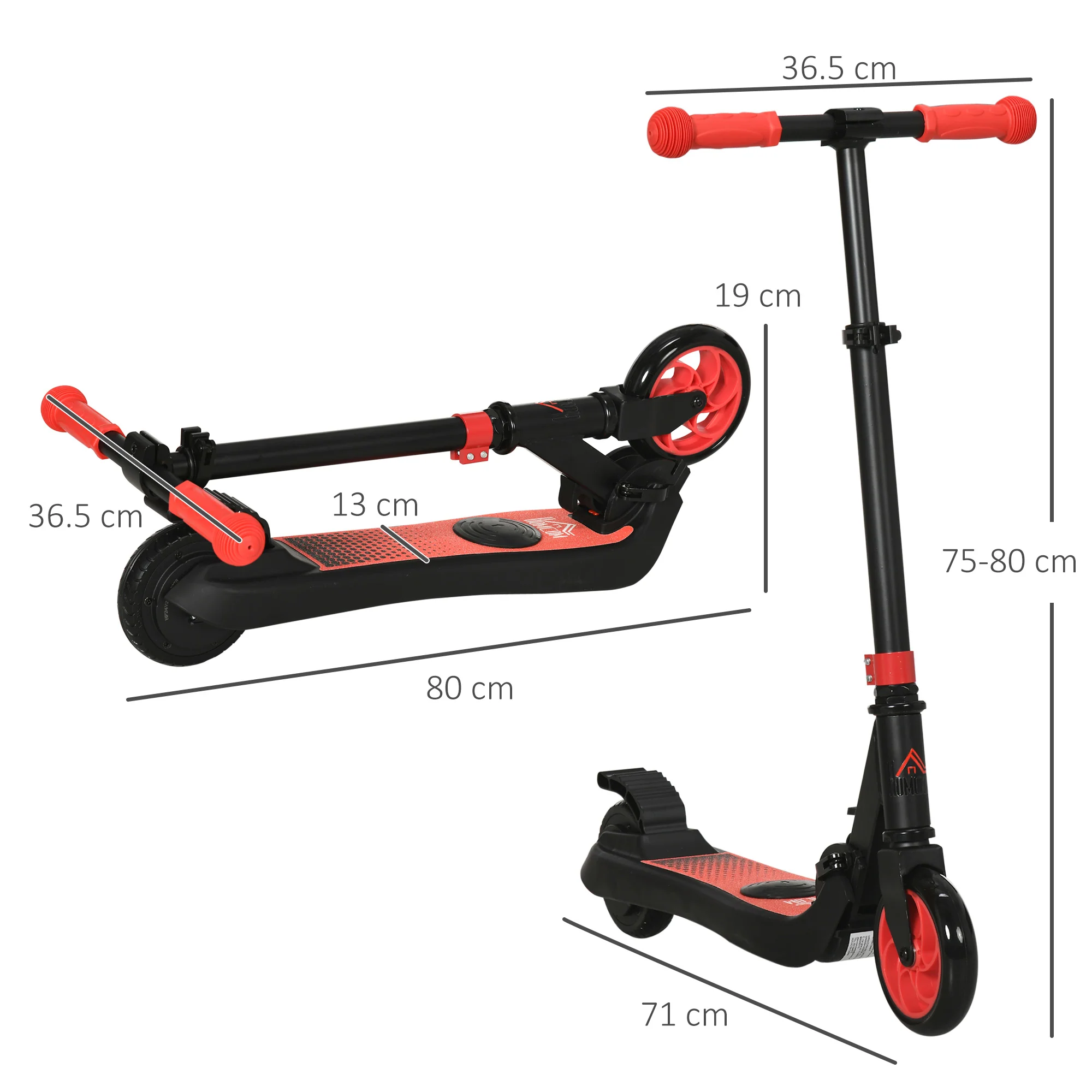 HOMCOM Folding Electric Scooter with Rear Wheel Brake, Red - Image 5