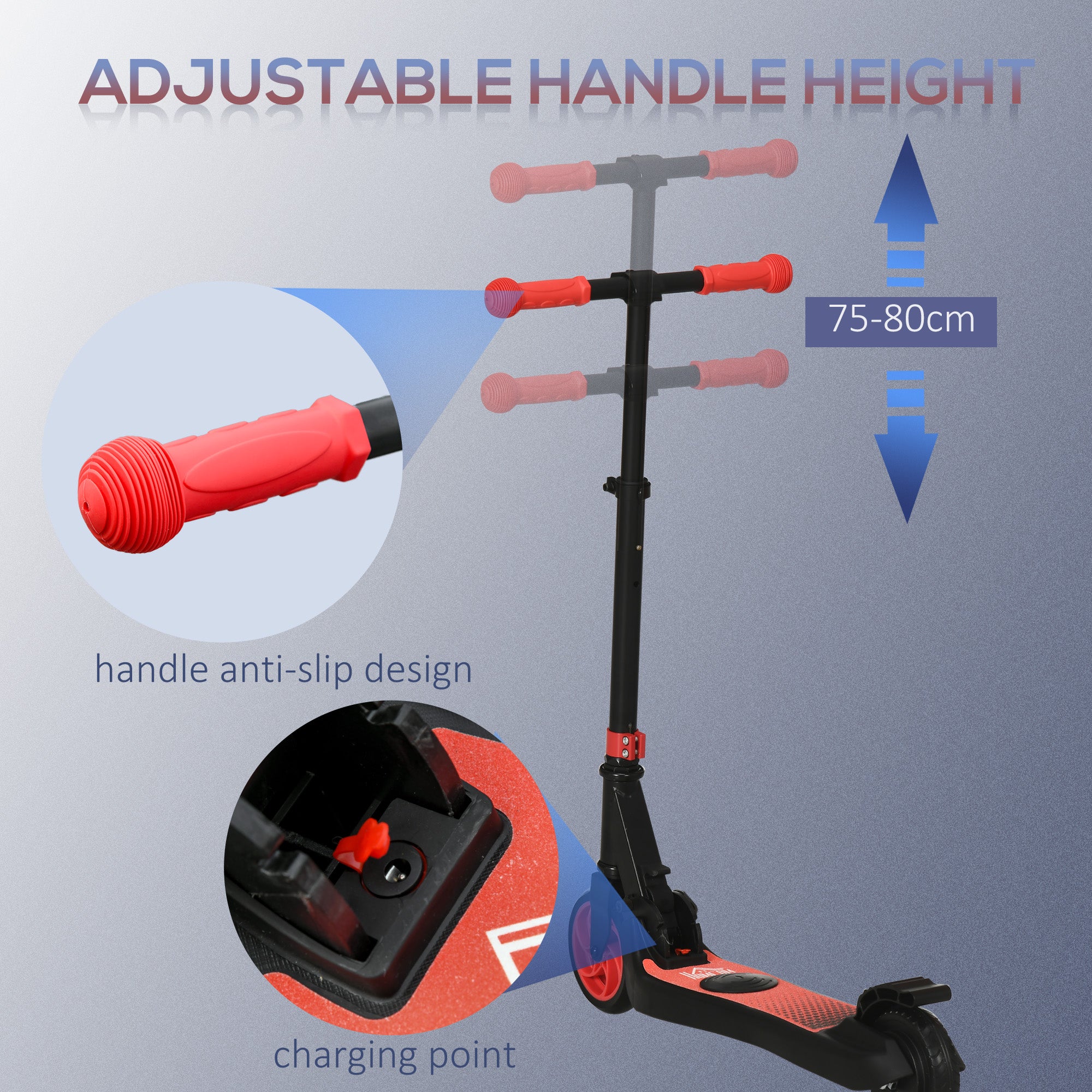 HOMCOM Folding Electric Scooter with Rear Wheel Brake, Red - Image 6