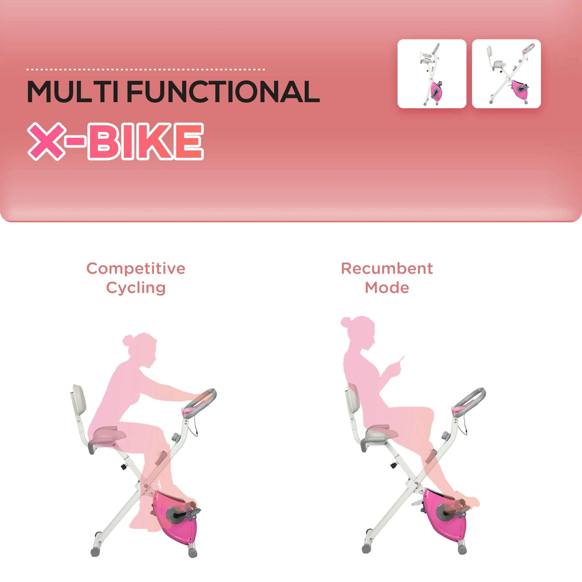 HOMCOM Folding Exercise Bike W/ Adjustable Magnetic Resistance, Seat Height - Image 8
