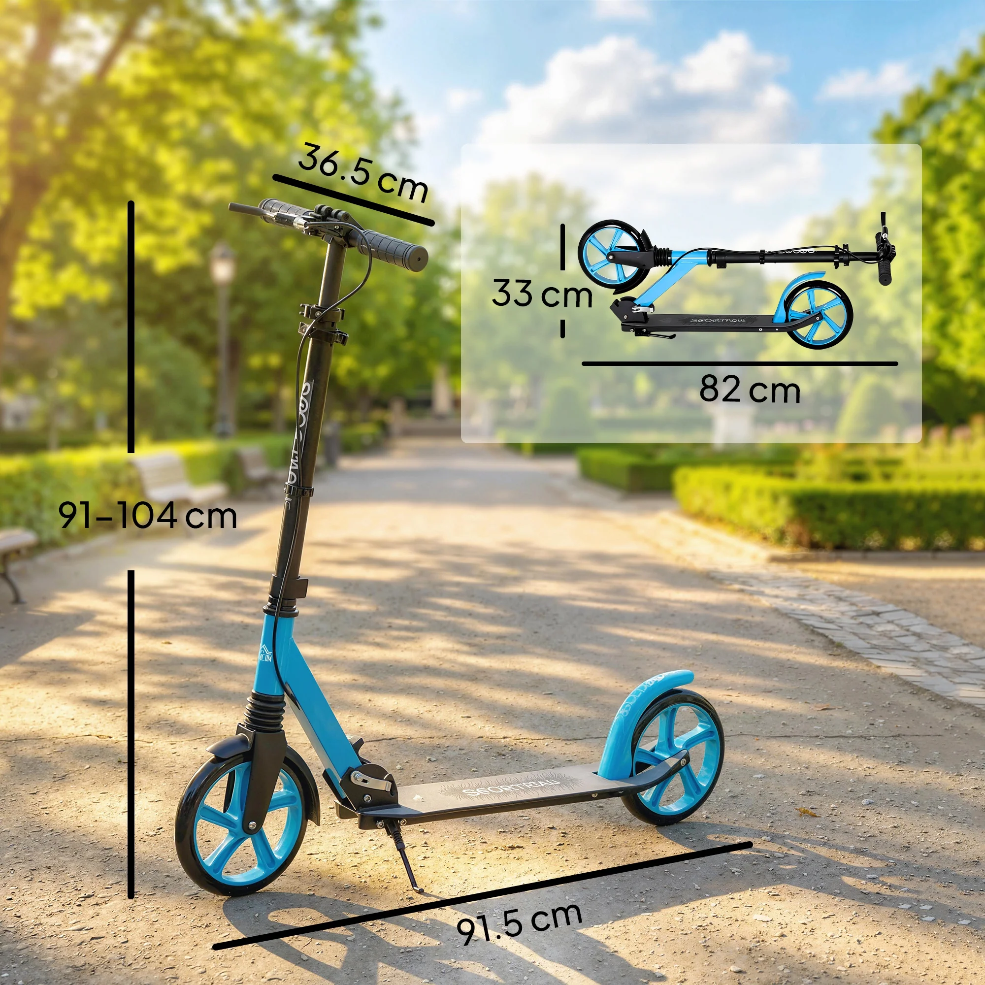 HOMCOM Folding Kick Scooter For 14+ W/ Adjustable Height, Blue - Image 3