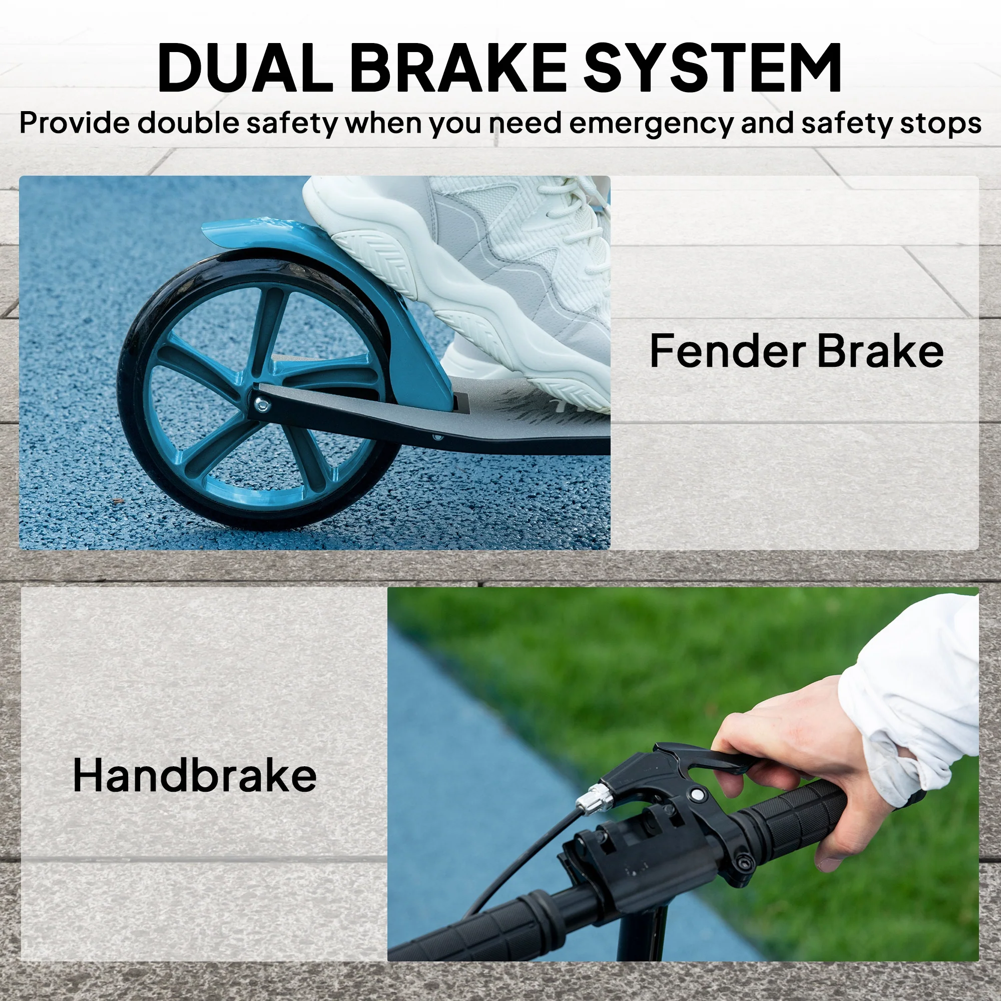 HOMCOM Folding Kick Scooter For 14+ W/ Adjustable Height, Blue - Image 6