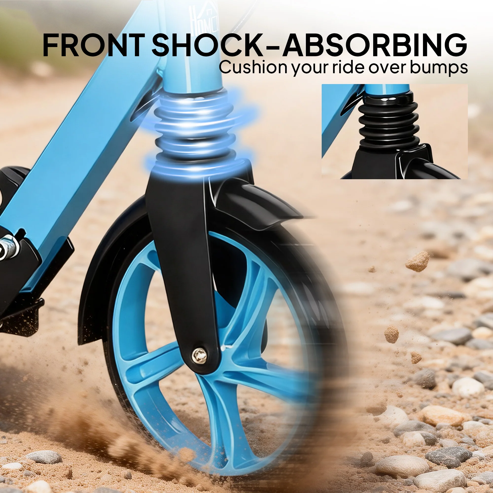 HOMCOM Folding Kick Scooter For 14+ W/ Adjustable Height, Blue - Image 7