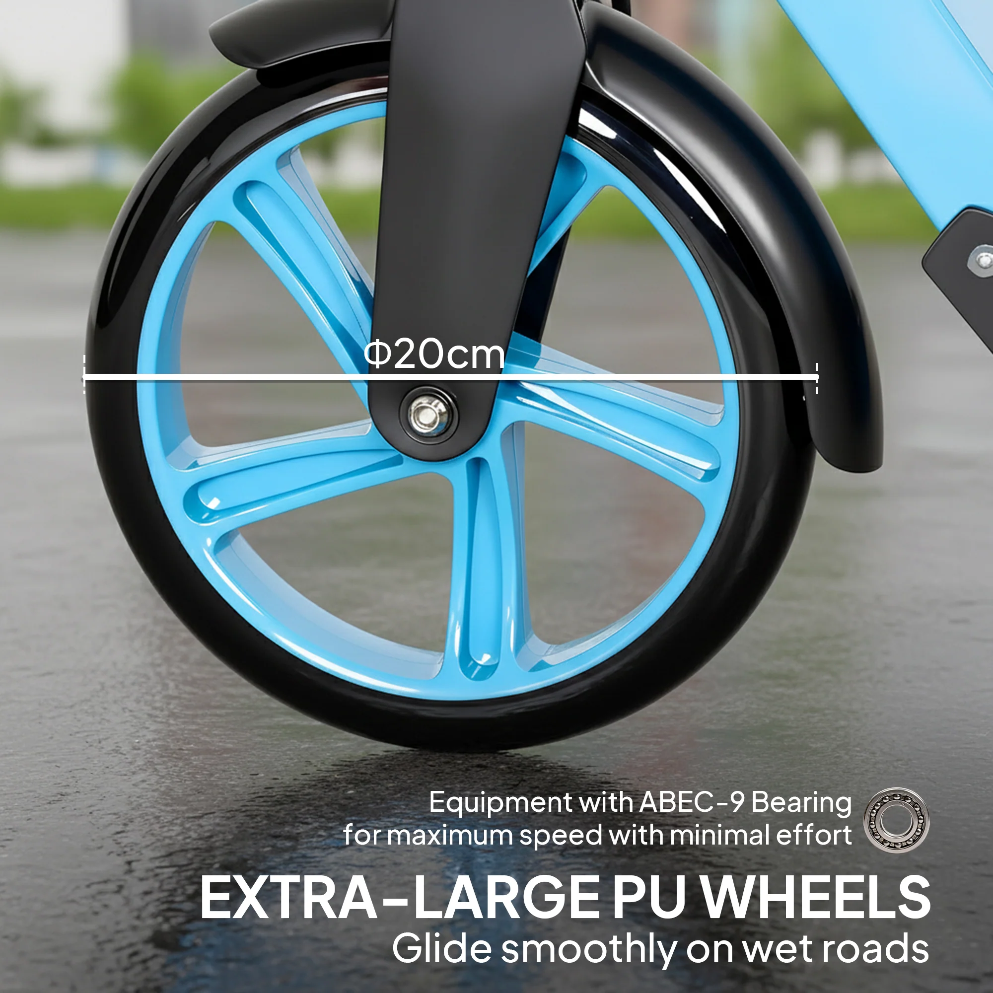 HOMCOM Folding Kick Scooter For 14+ W/ Adjustable Height, Blue - Image 8