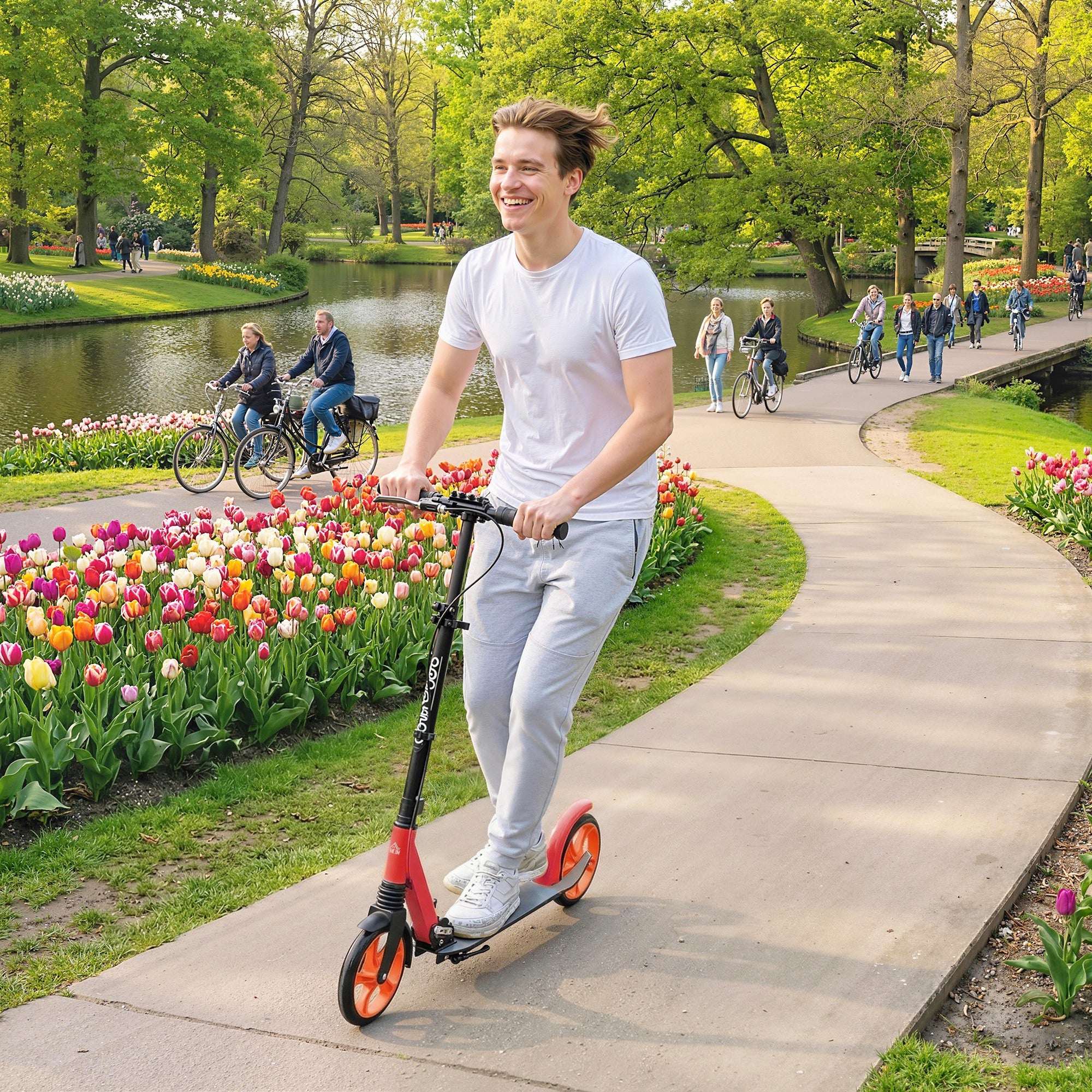 HOMCOM Folding Kick Scooter For 14+ W/ Adjustable Height, Red - Image 2