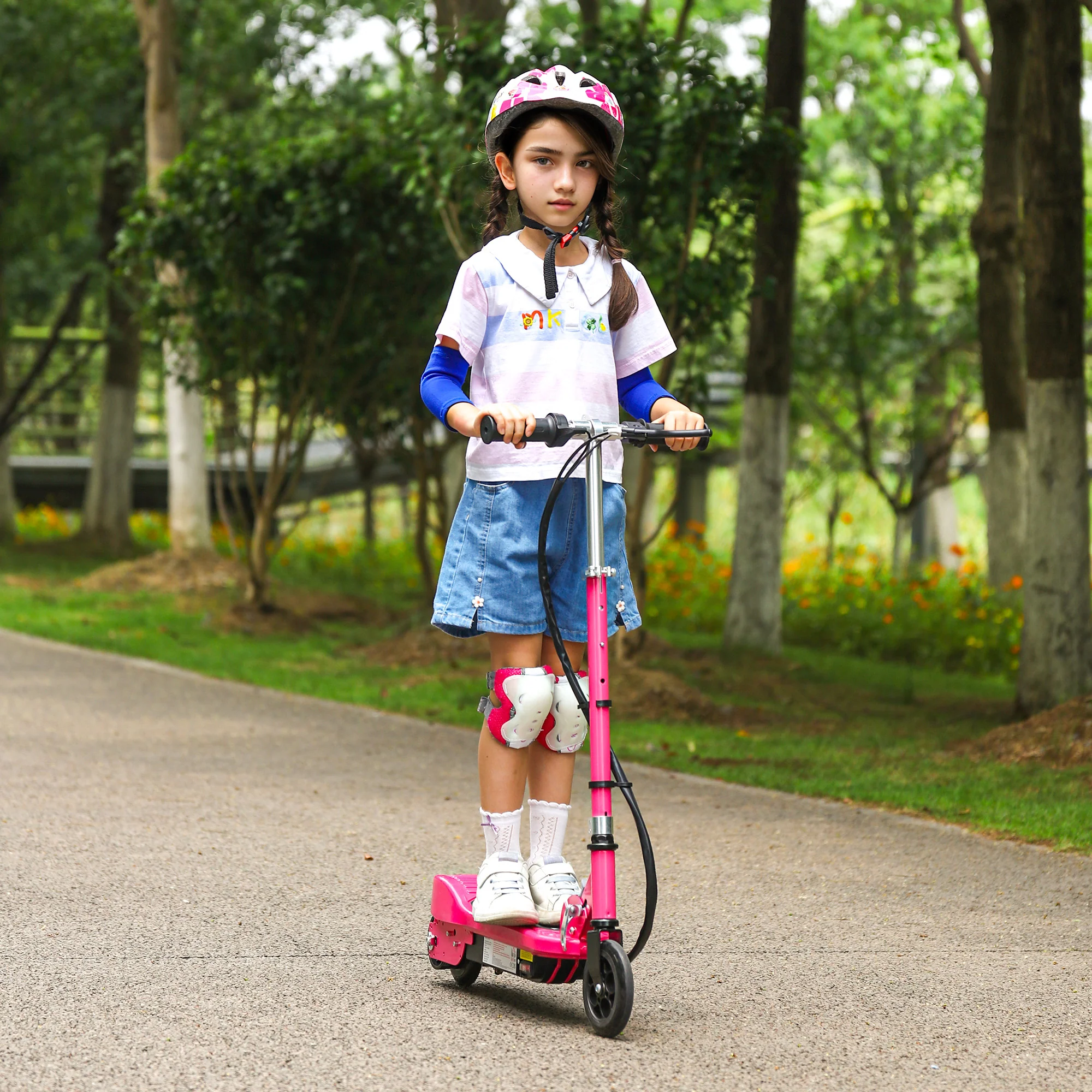 HOMCOM Folding Kids Electric Scooter for 7-14, Pink - Image 2