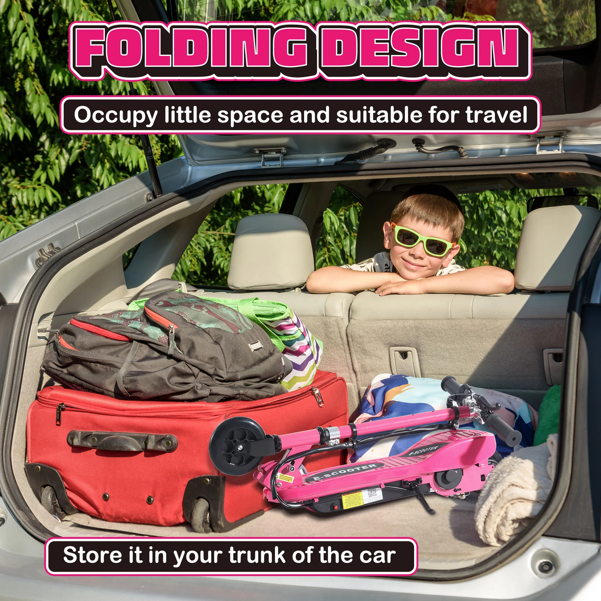 HOMCOM Folding Kids Electric Scooter for 7-14, Pink - Image 4