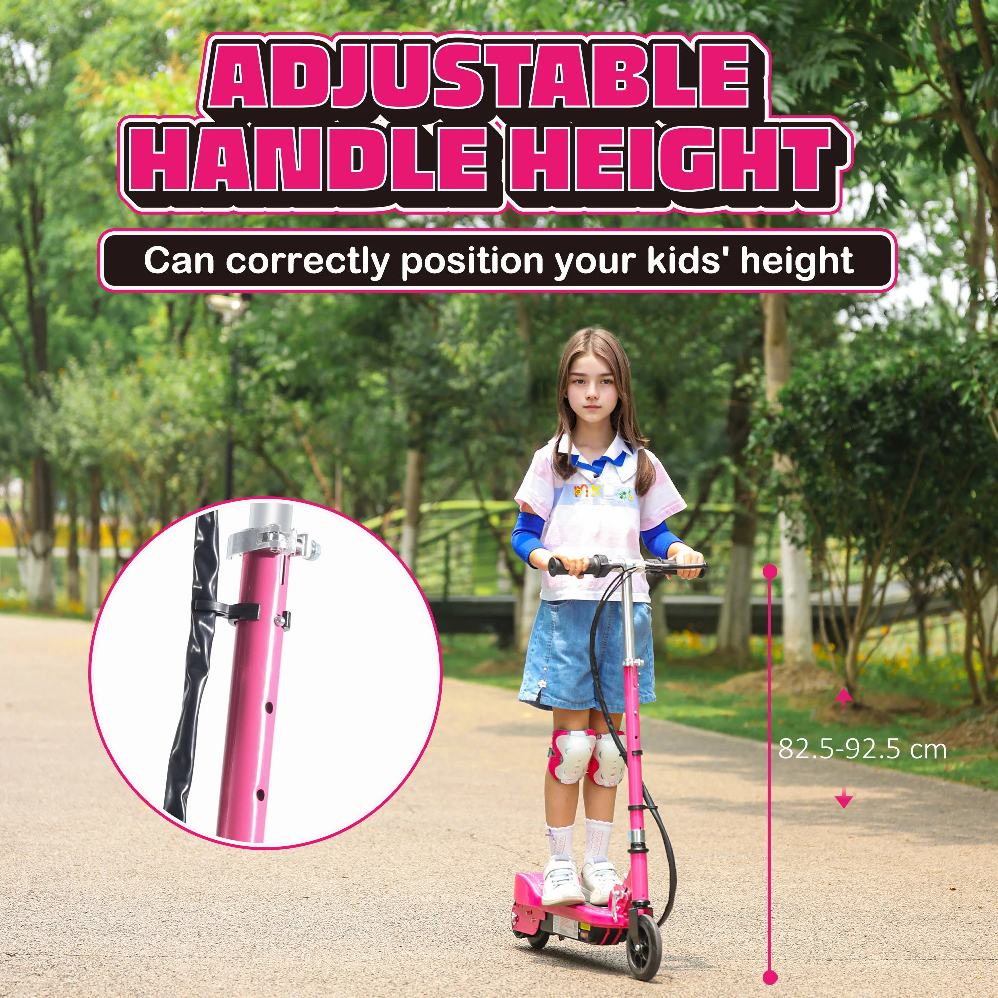 HOMCOM Folding Kids Electric Scooter for 7-14, Pink - Image 6