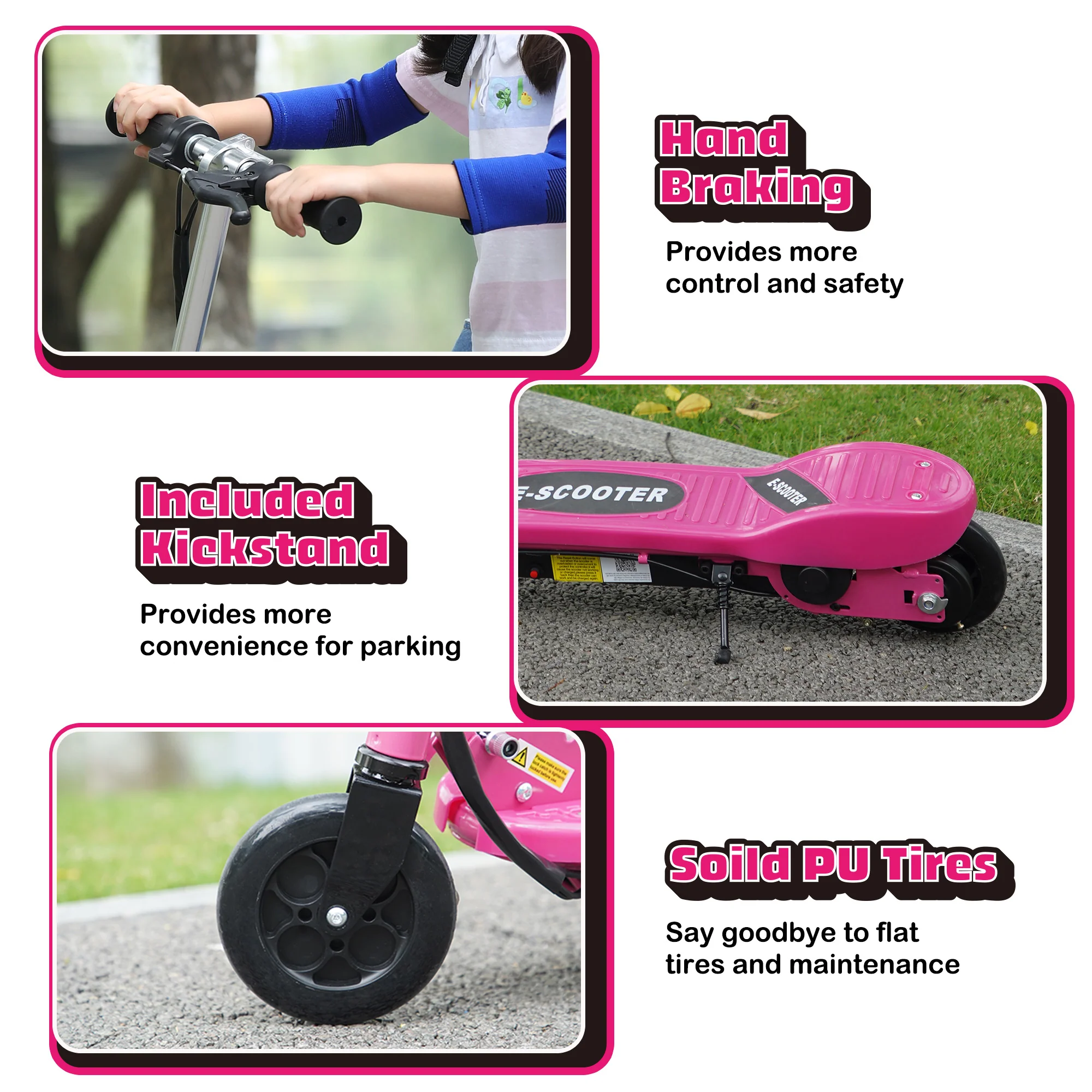 HOMCOM Folding Kids Electric Scooter for 7-14, Pink - Image 7
