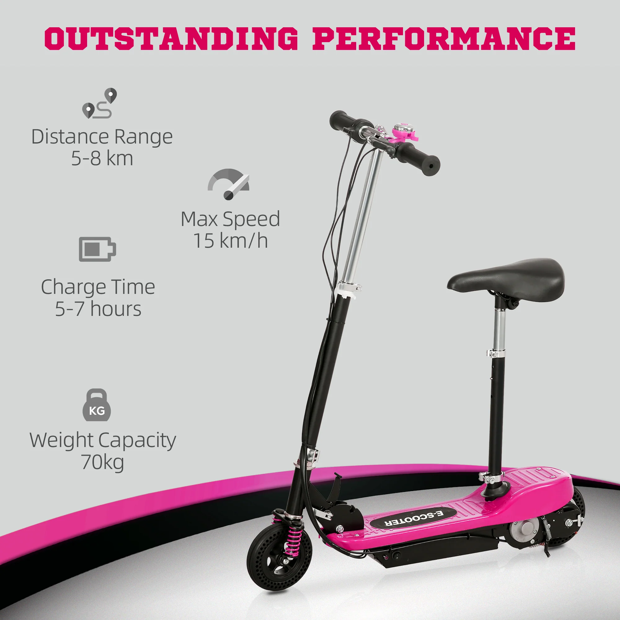 HOMCOM Folding Ride On Powered Scooter W/ Warning Bell For Age 4-14 Years - Red/Pink - Image 12
