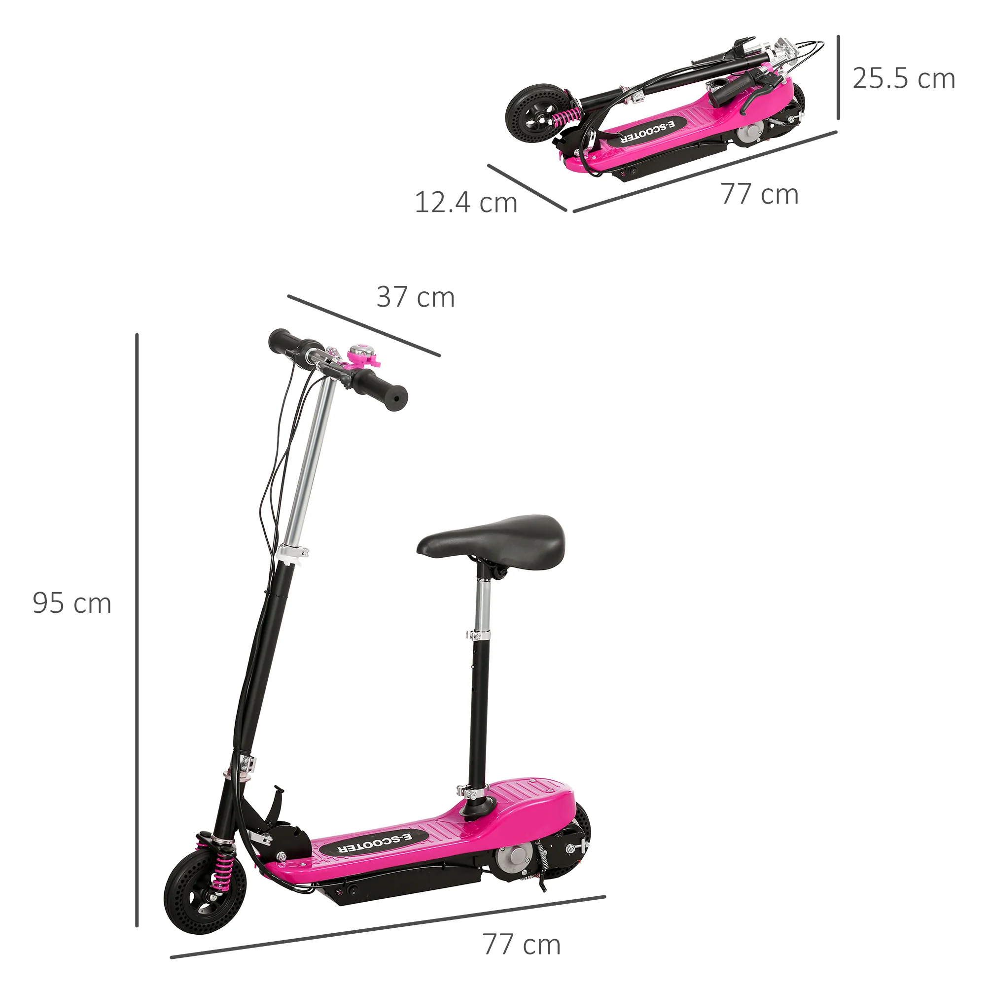 HOMCOM Folding Ride On Powered Scooter W/ Warning Bell For Age 4-14 Years - Red/Pink - Image 14