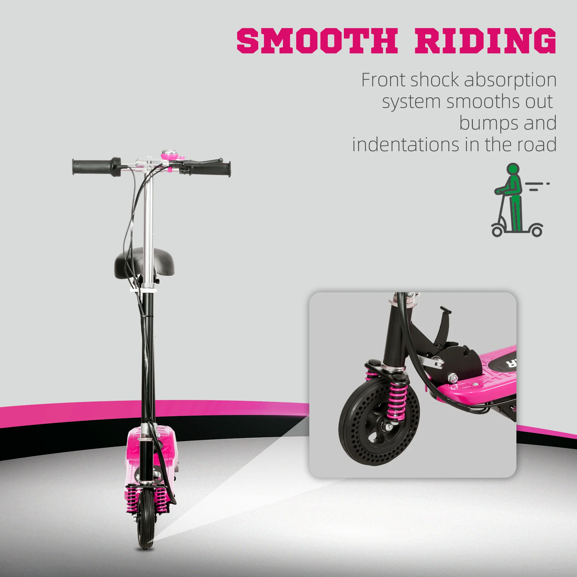 HOMCOM Folding Ride On Powered Scooter W/ Warning Bell For Age 4-14 Years - Red/Pink - Image 16