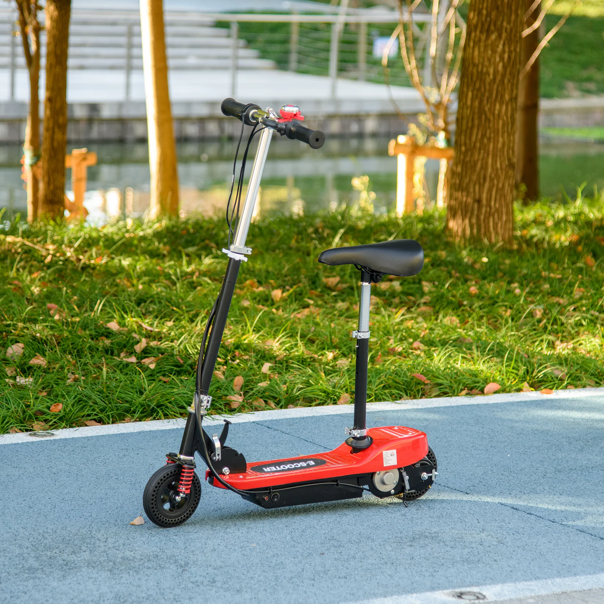 HOMCOM Folding Ride On Powered Scooter W/ Warning Bell For Age 4-14 Years - Red/Pink - Image 2