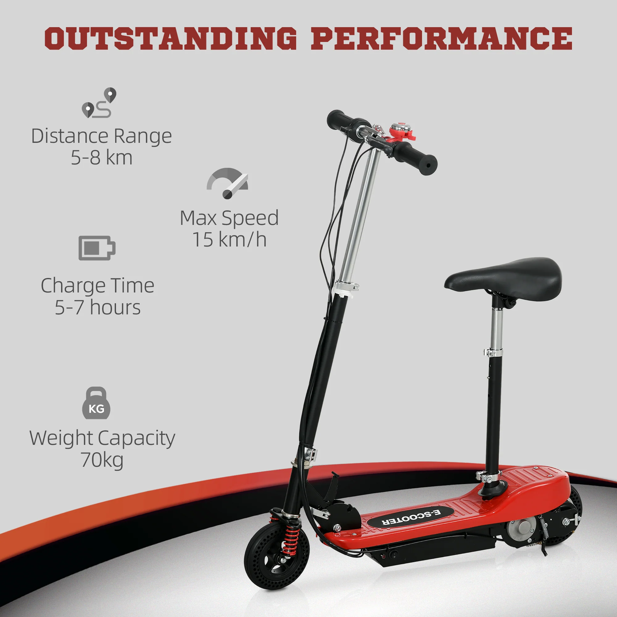 HOMCOM Folding Ride On Powered Scooter W/ Warning Bell For Age 4-14 Years - Red/Pink - Image 3