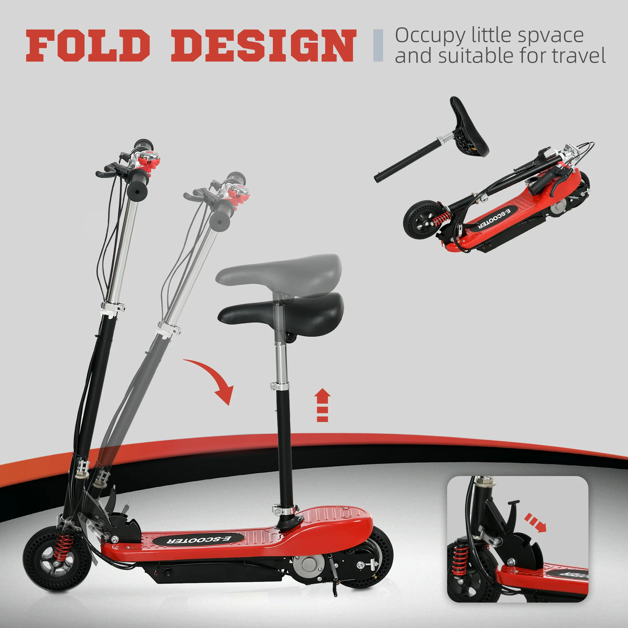 HOMCOM Folding Ride On Powered Scooter W/ Warning Bell For Age 4-14 Years - Red/Pink - Image 4