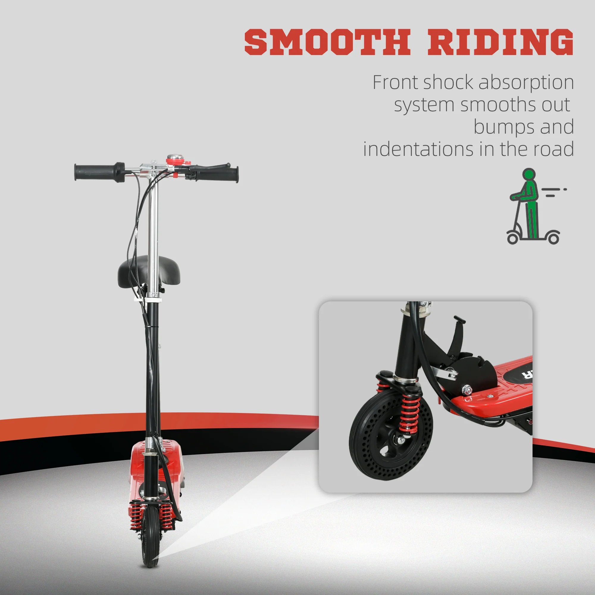 HOMCOM Folding Ride On Powered Scooter W/ Warning Bell For Age 4-14 Years - Red/Pink - Image 7