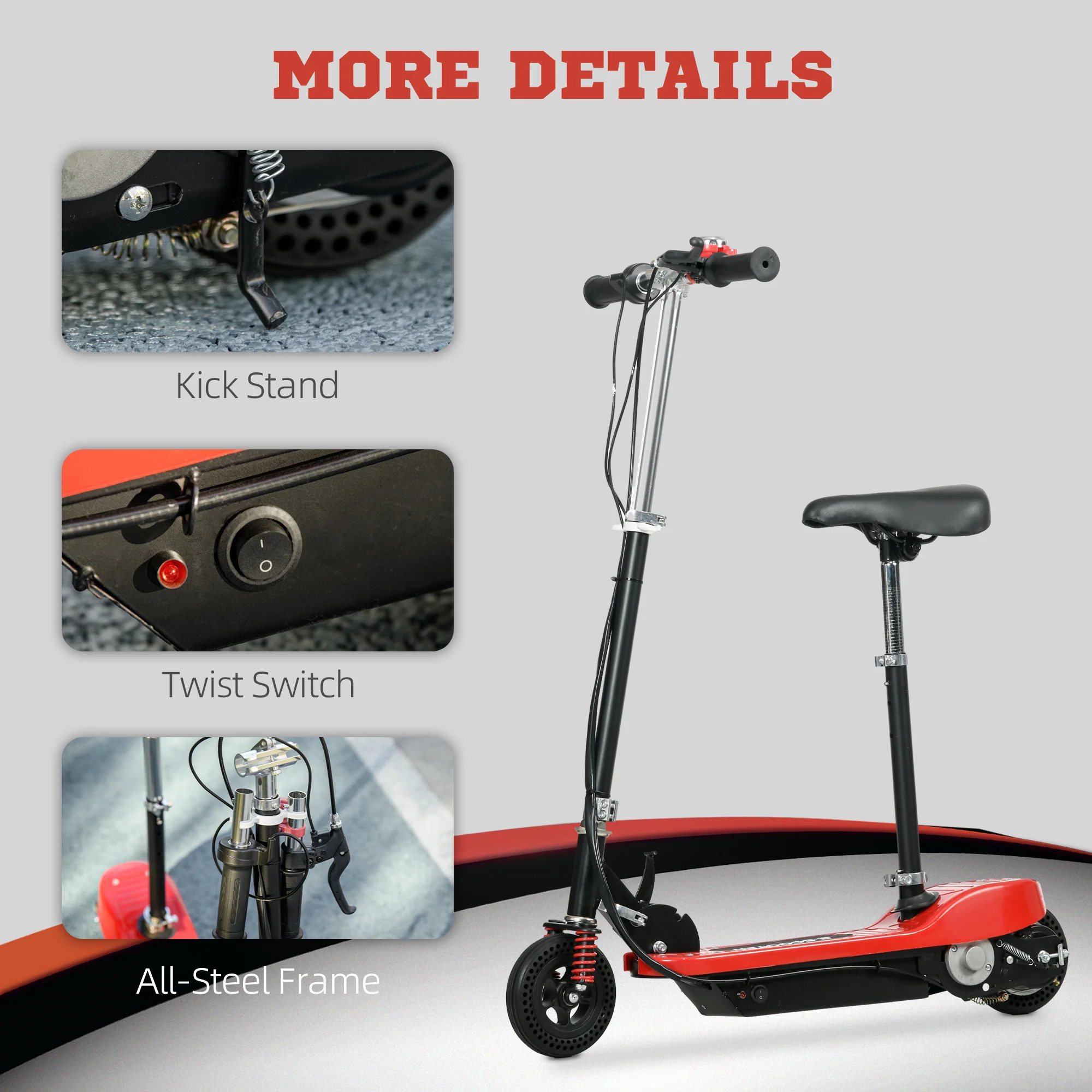 HOMCOM Folding Ride On Powered Scooter W/ Warning Bell For Age 4-14 Years - Red/Pink - Image 8
