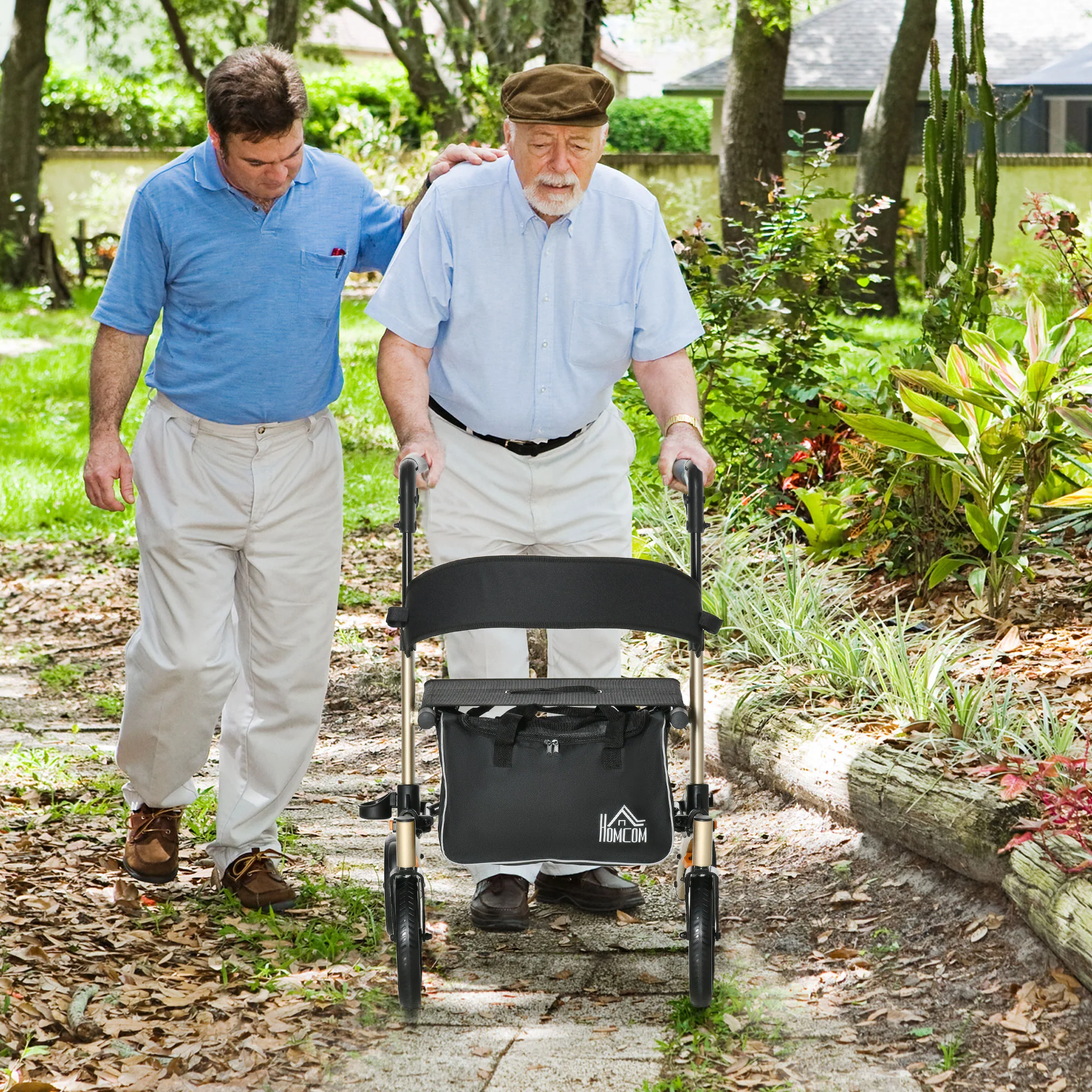 HOMCOM Folding Rollator, 4 Wheeled Aluminum Mobility Walker With Seat And Bag - Image 2