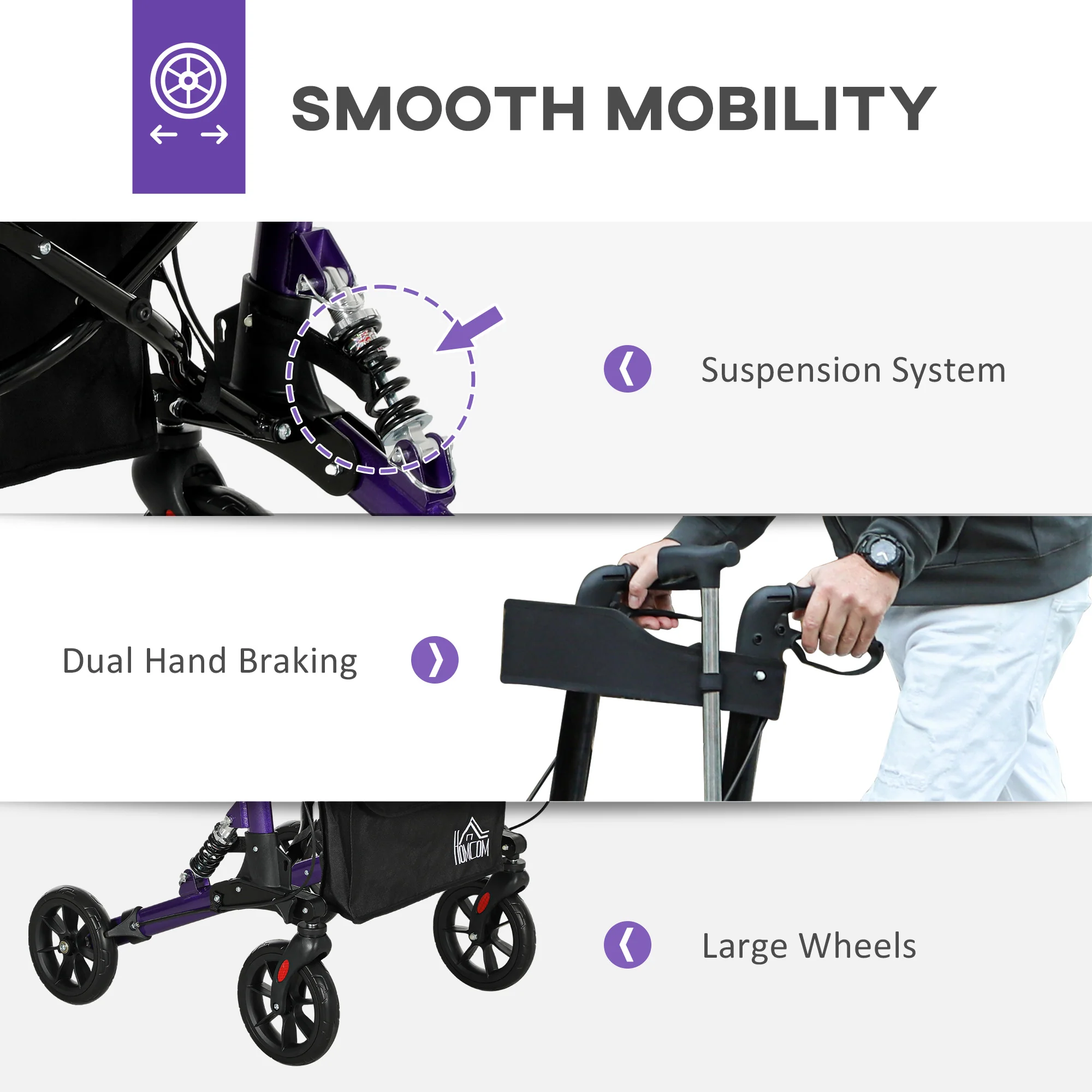 HOMCOM Folding Rollator Walker with Seat, Backrest, Bag, 4 Wheels - Image 13