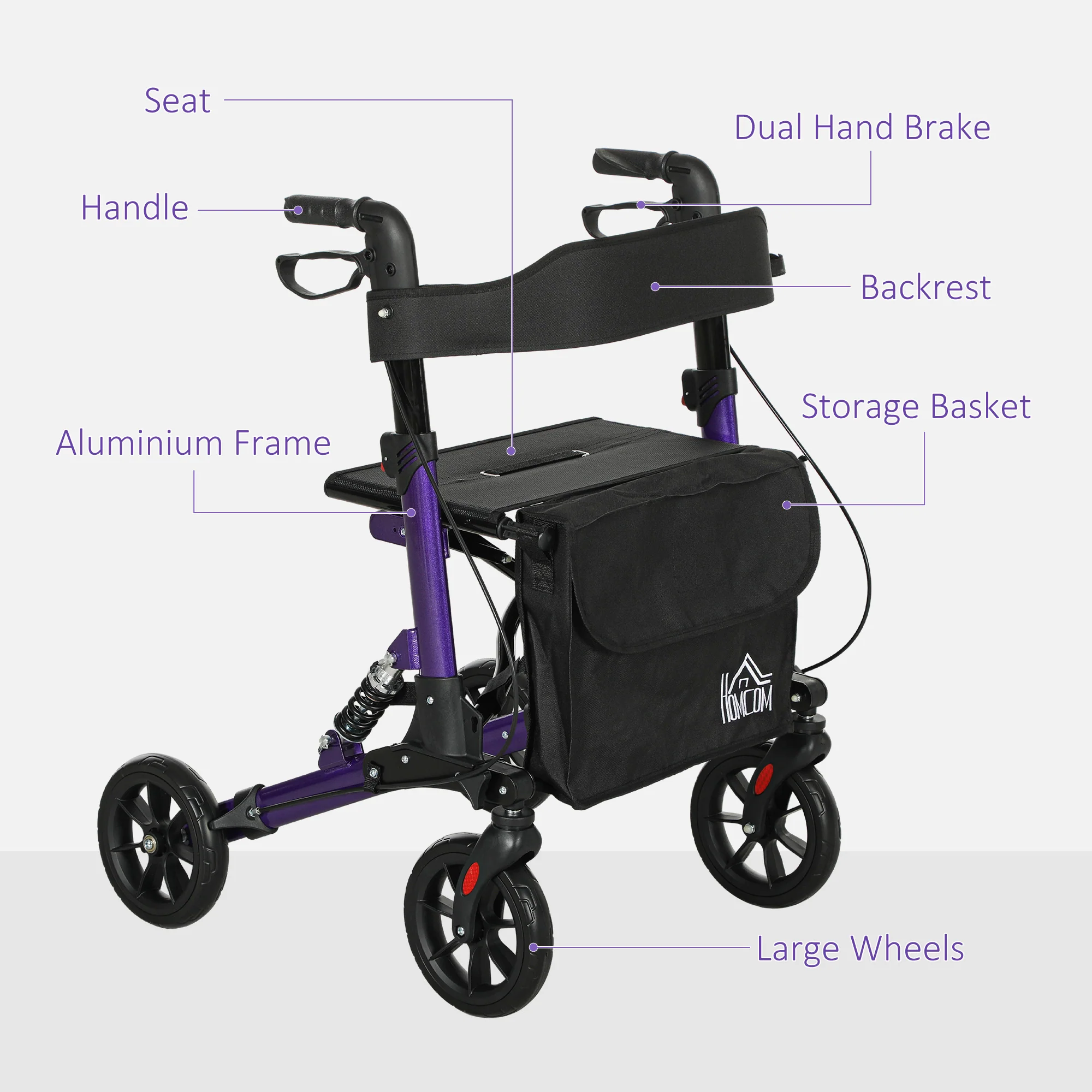 HOMCOM Folding Rollator Walker with Seat, Backrest, Bag, 4 Wheels - Image 17