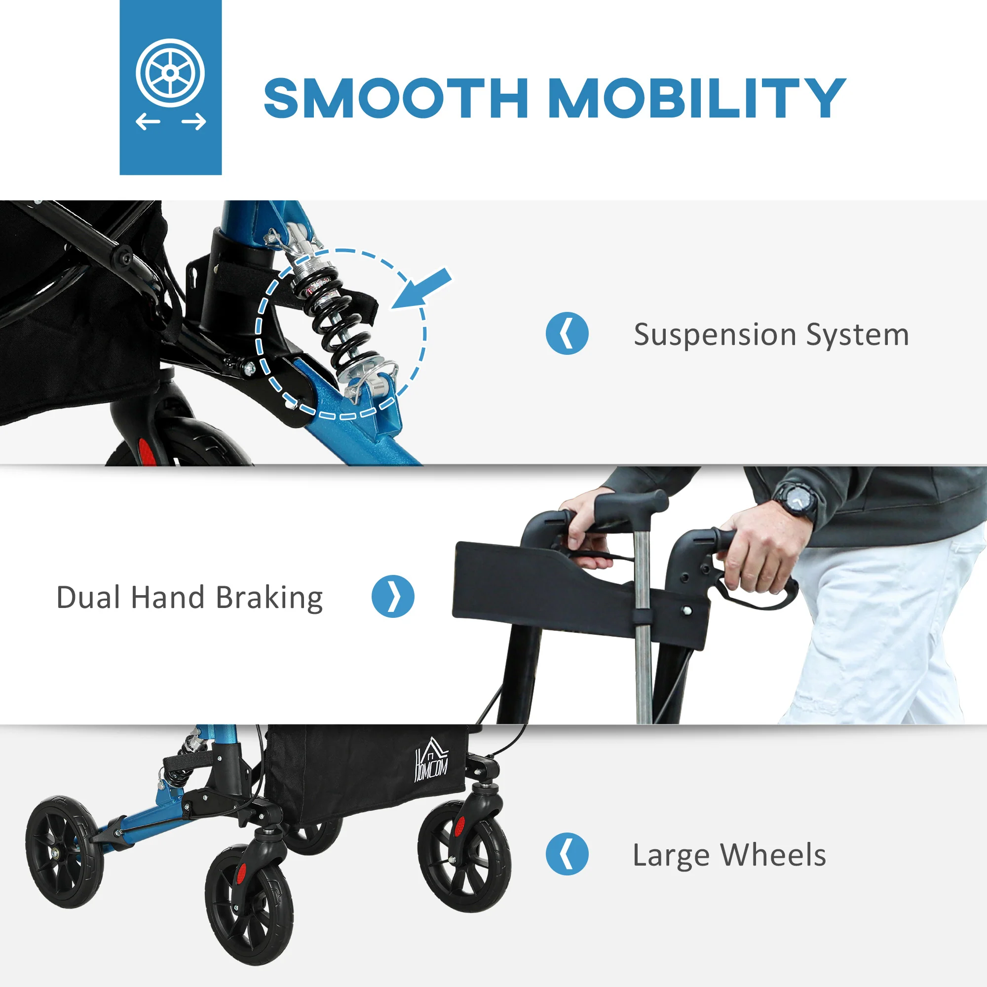 HOMCOM Folding Rollator Walker with Seat, Backrest, Bag, 4 Wheels - Image 4