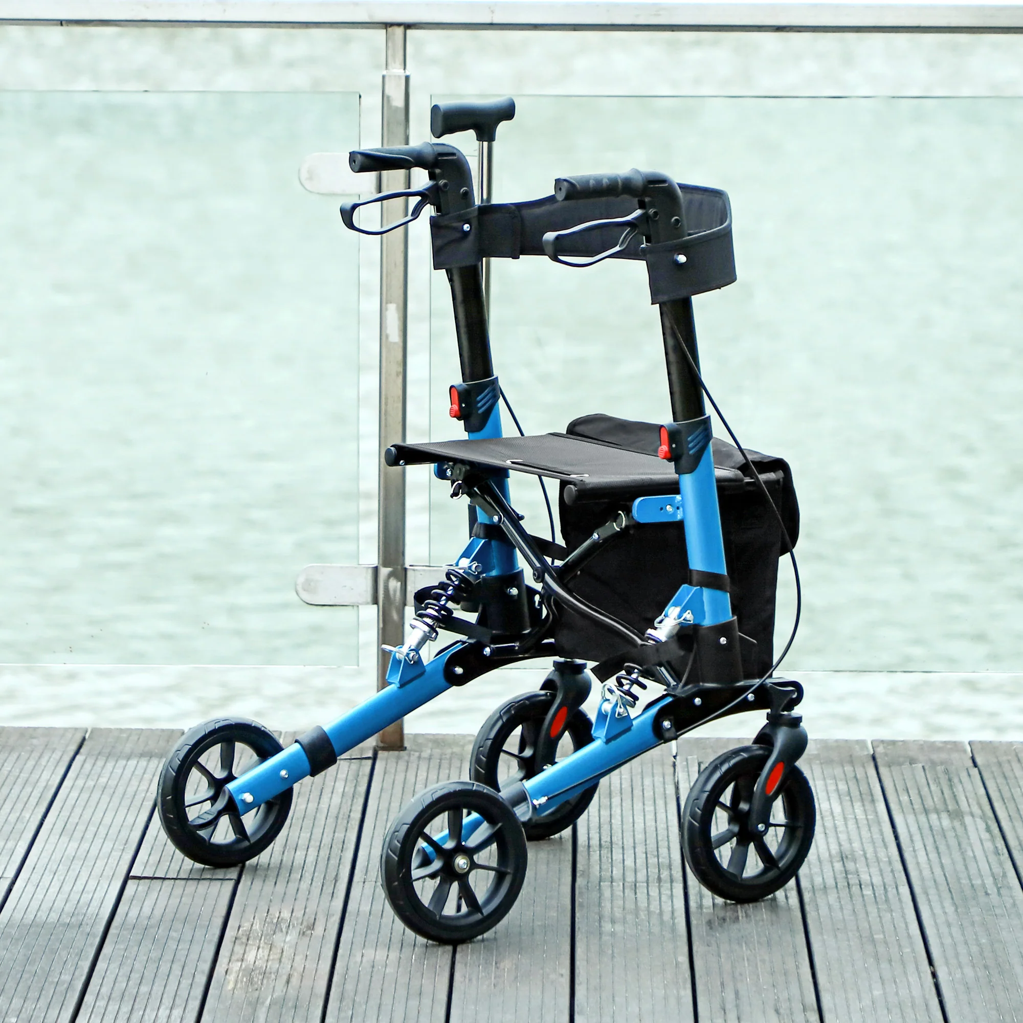 HOMCOM Folding Rollator Walker with Seat, Backrest, Bag, 4 Wheels - Image 9