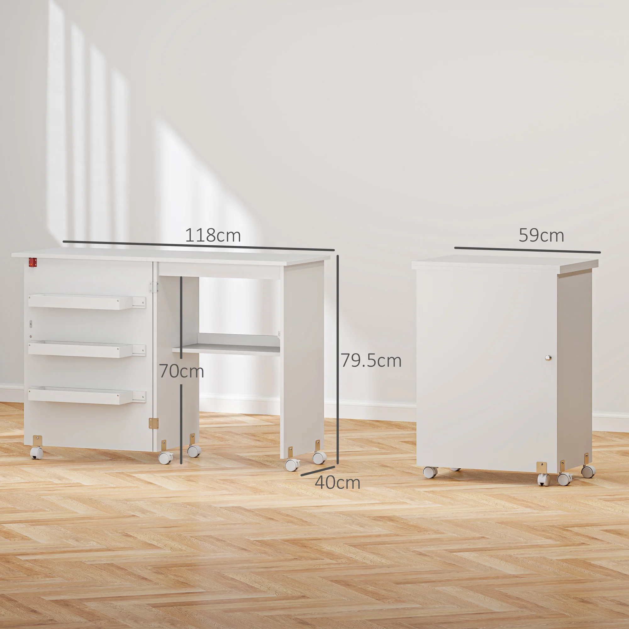 HOMCOM Folding Sewing Table Rolling Craft Table With Drop Leaf Wheels - Image 14