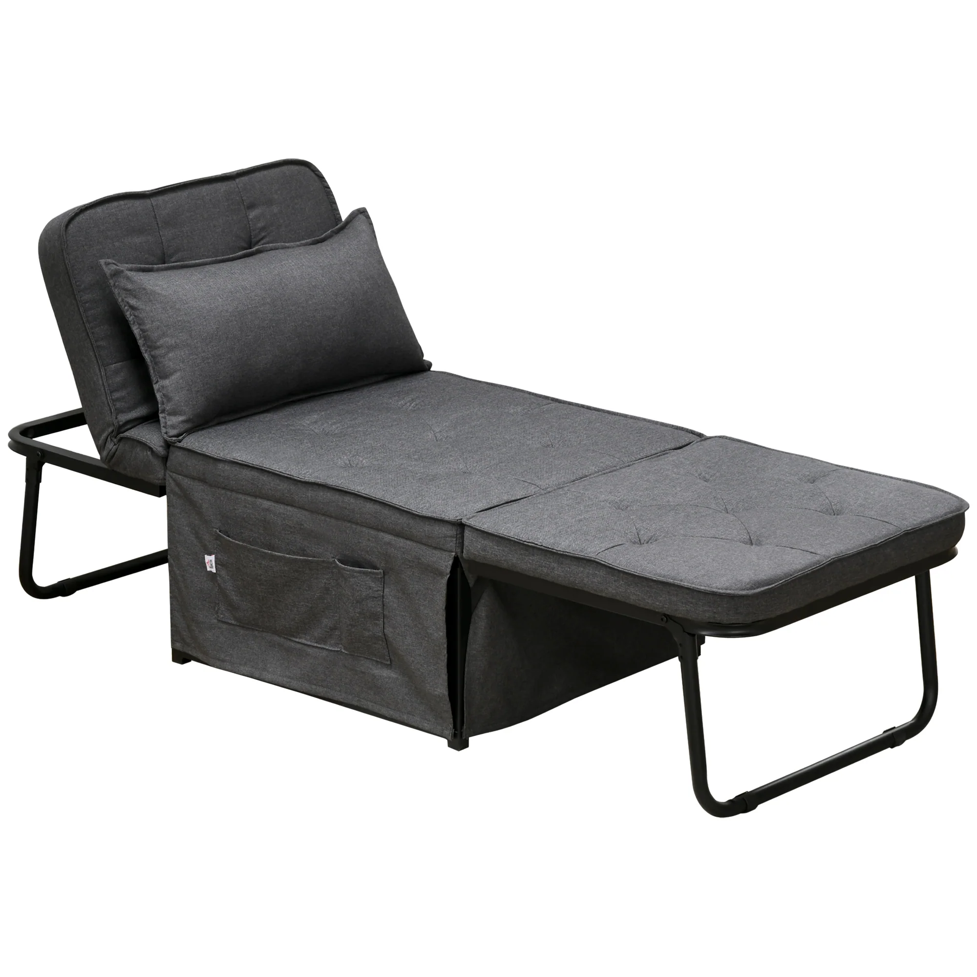 HOMCOM Folding Sleeper Chair Bed With Pillow And Side Pockets, Charcoal Grey