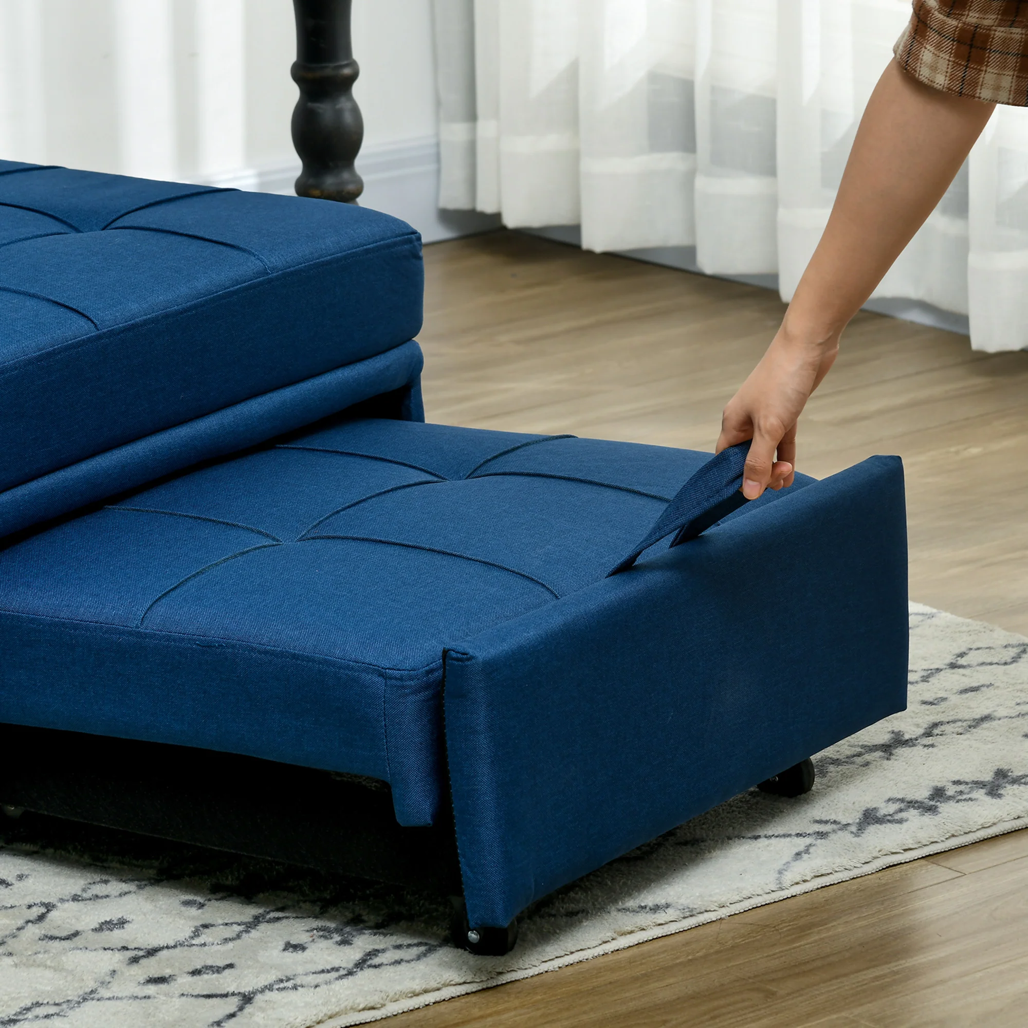 HOMCOM Folding Sofa Bed Adjustable Single Sleeper W/ Pillow Side Pocket, Blue - Image 8