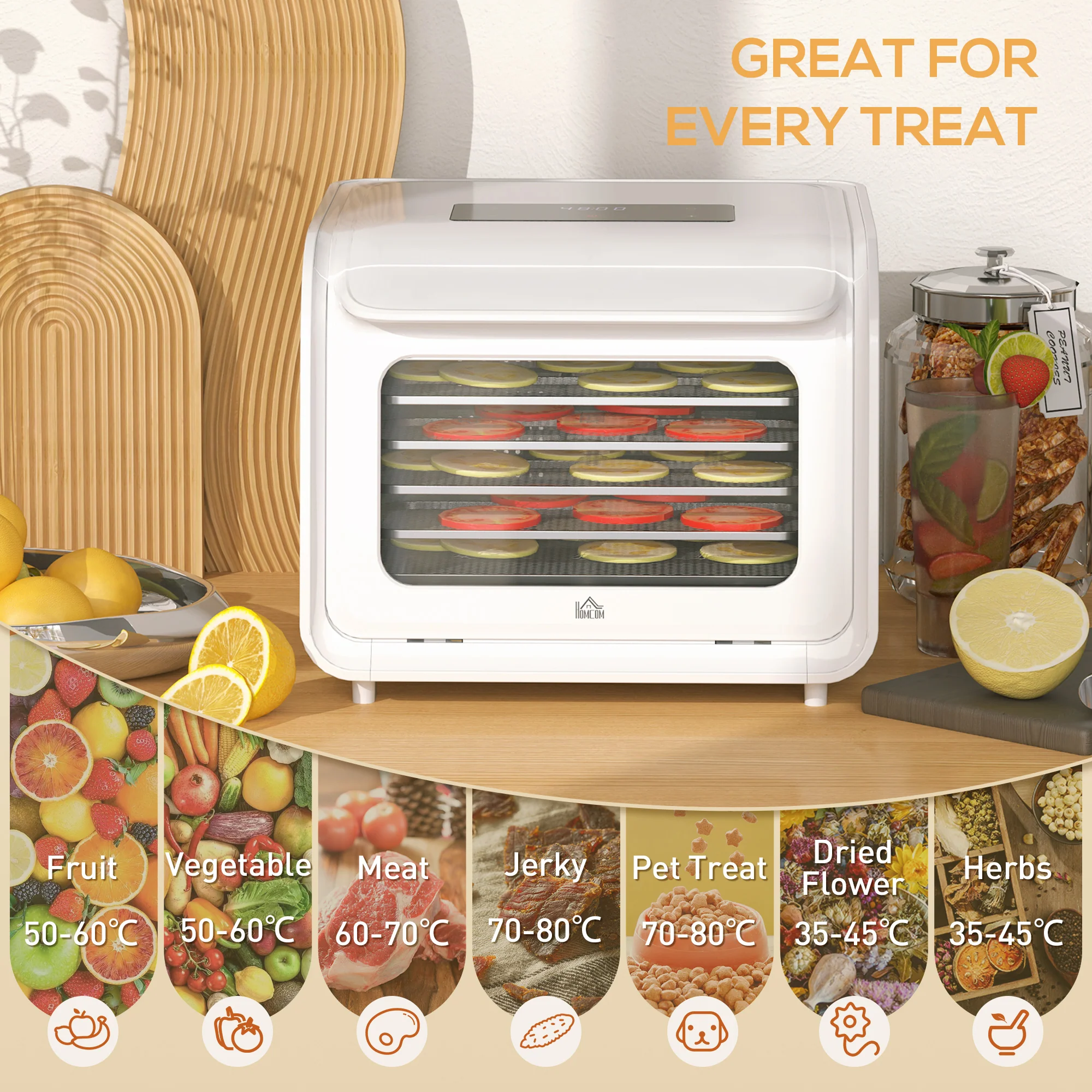 HOMCOM Food Dehydrator With 6 Stainless Steel Tray, For Fruit, Meat - Image 13