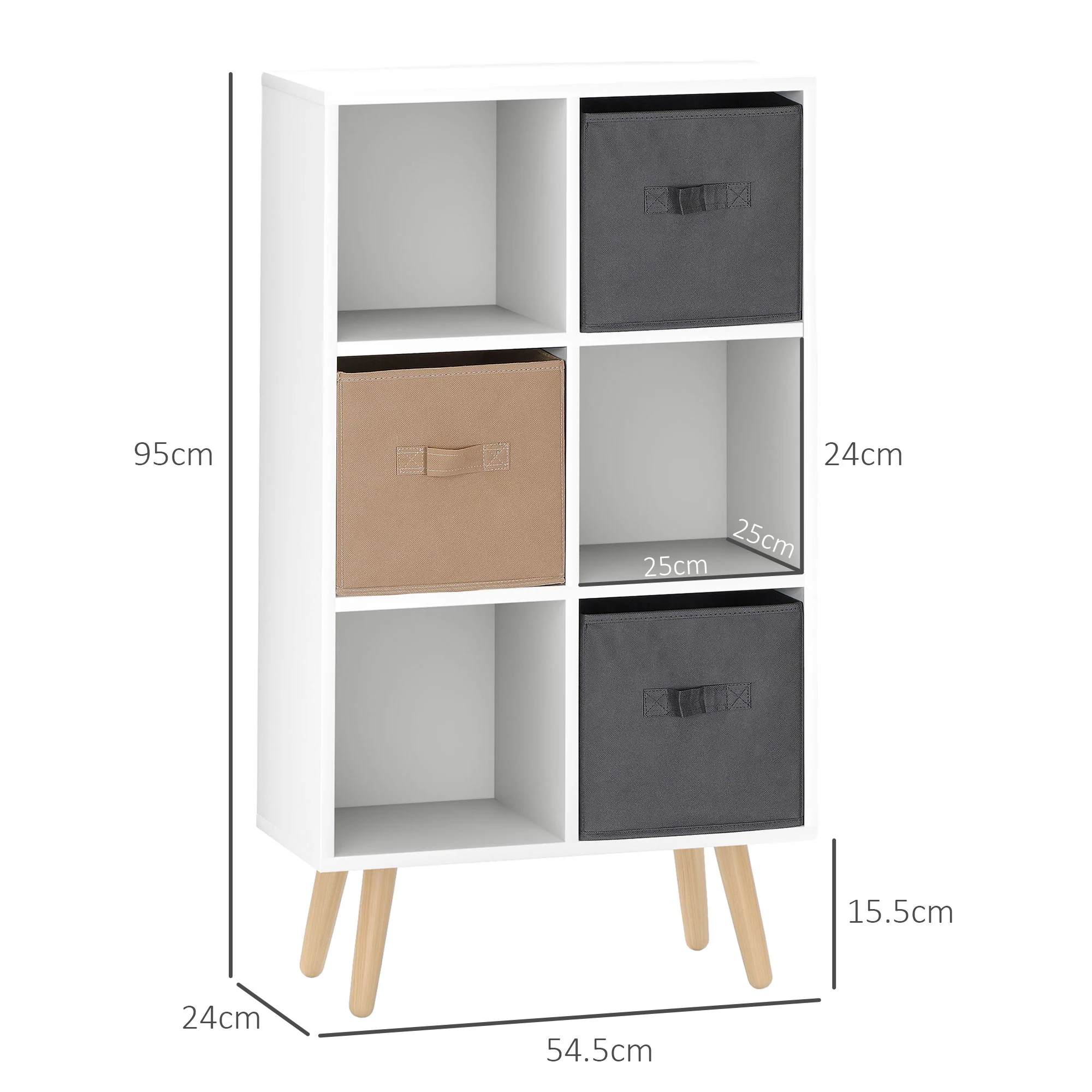 HOMCOM Freestanding 6 Cube Storage Cabinet Unit Bookcase W/ 3 Drawer White - Image 5